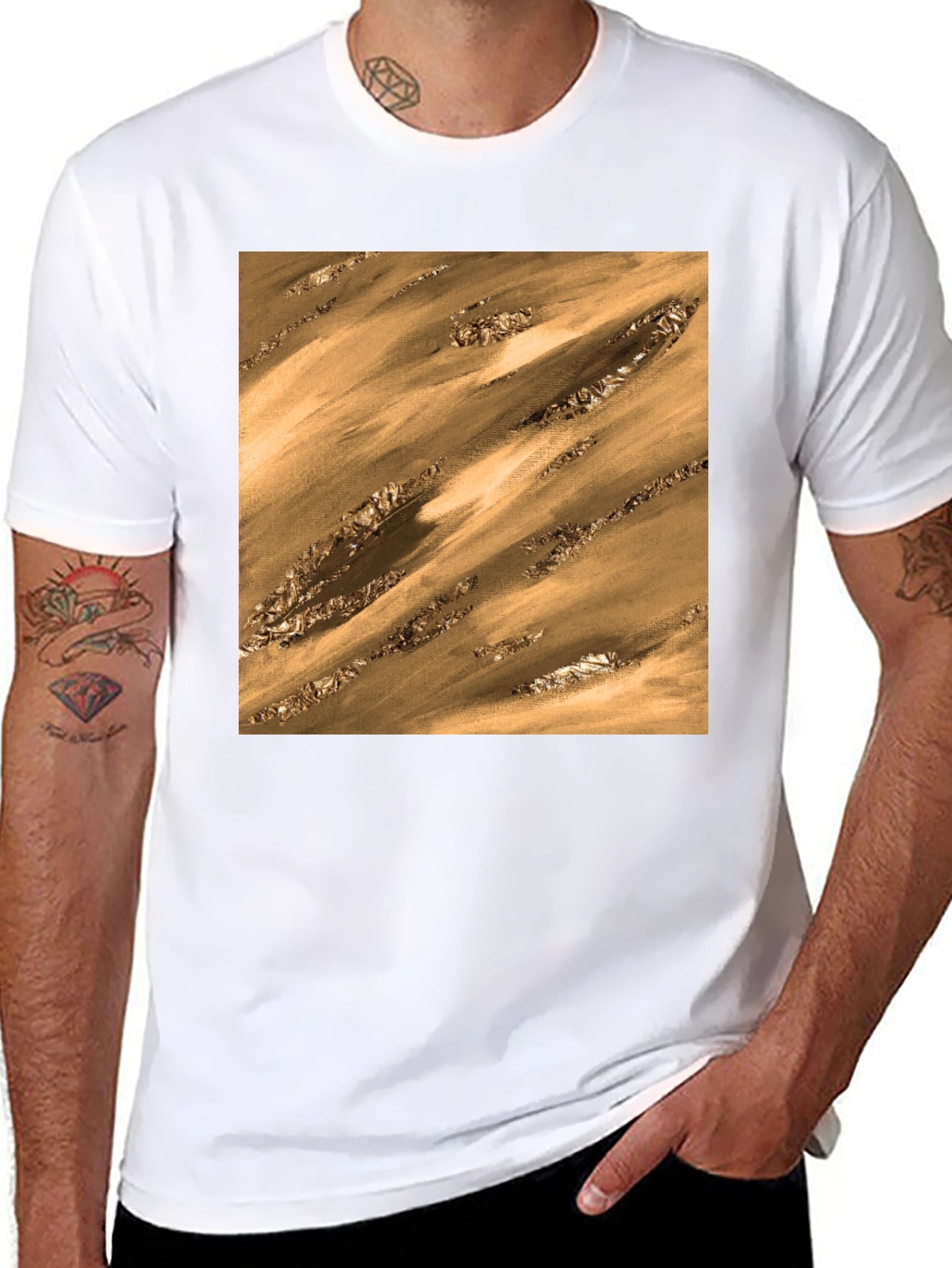 Abstract Gold Pattern T-Shirt - Modern Artistic Tee