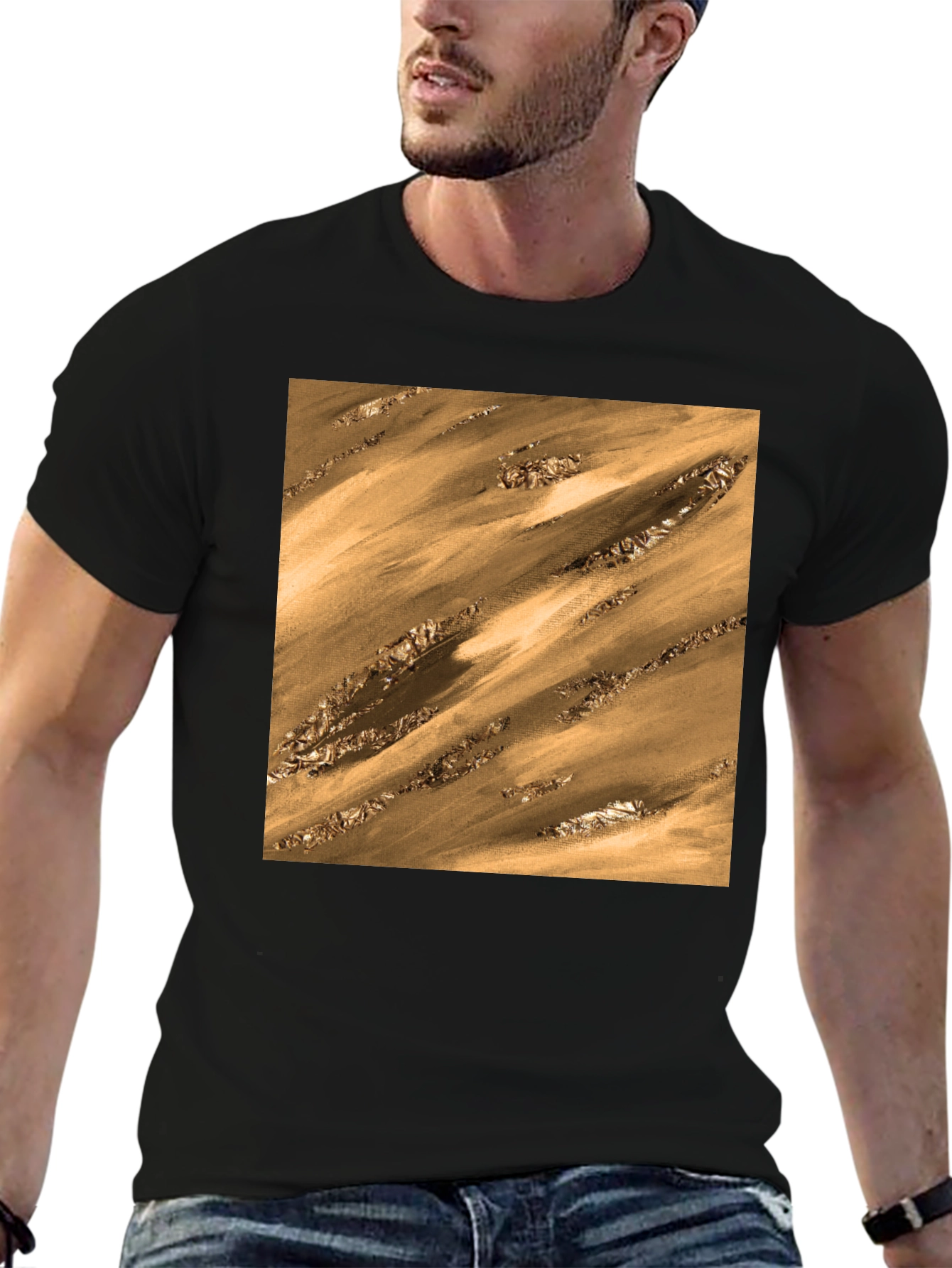 Abstract Gold Pattern T-Shirt - Modern Artistic Tee