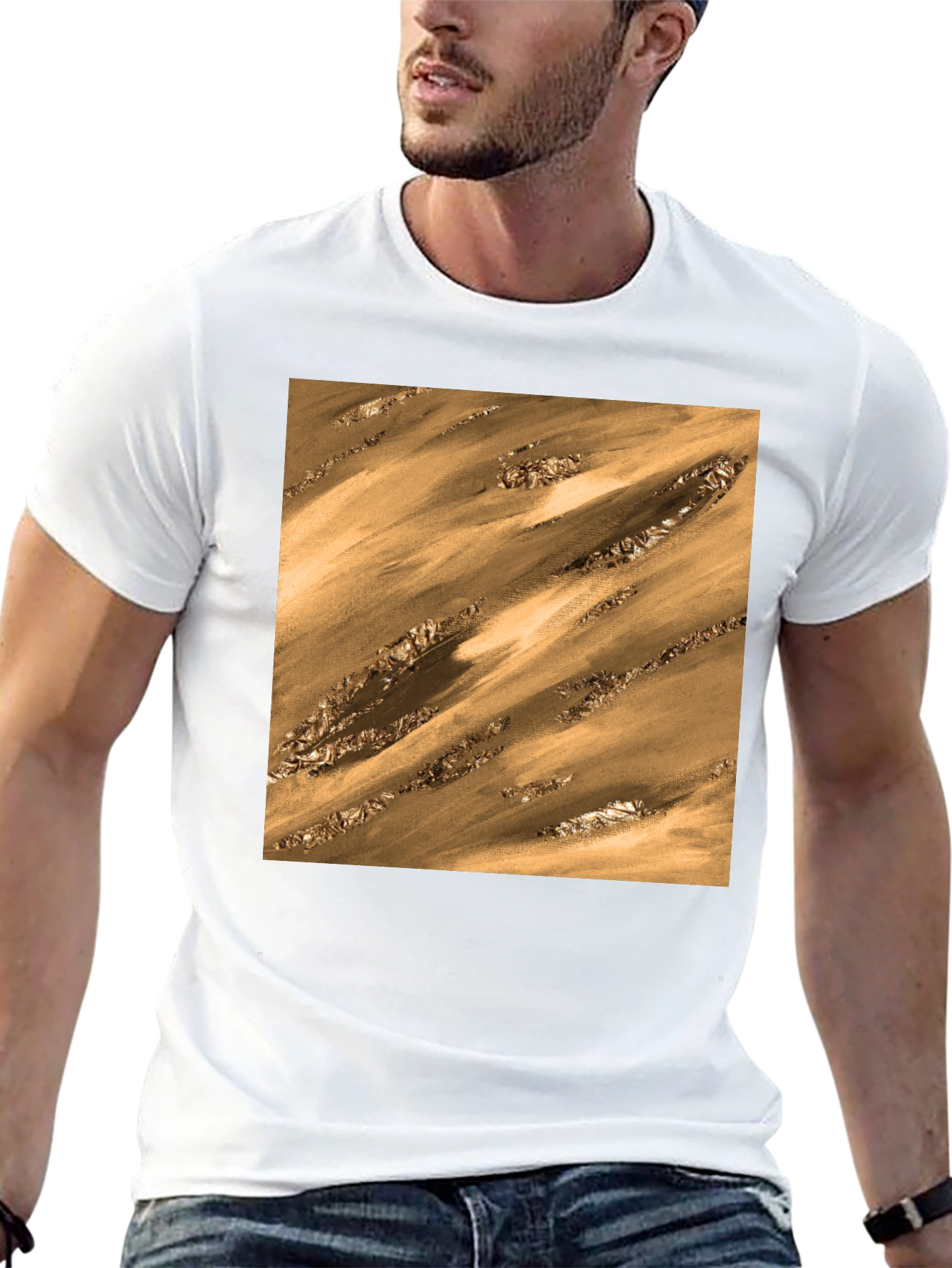 Abstract Gold Pattern T-Shirt - Modern Artistic Tee