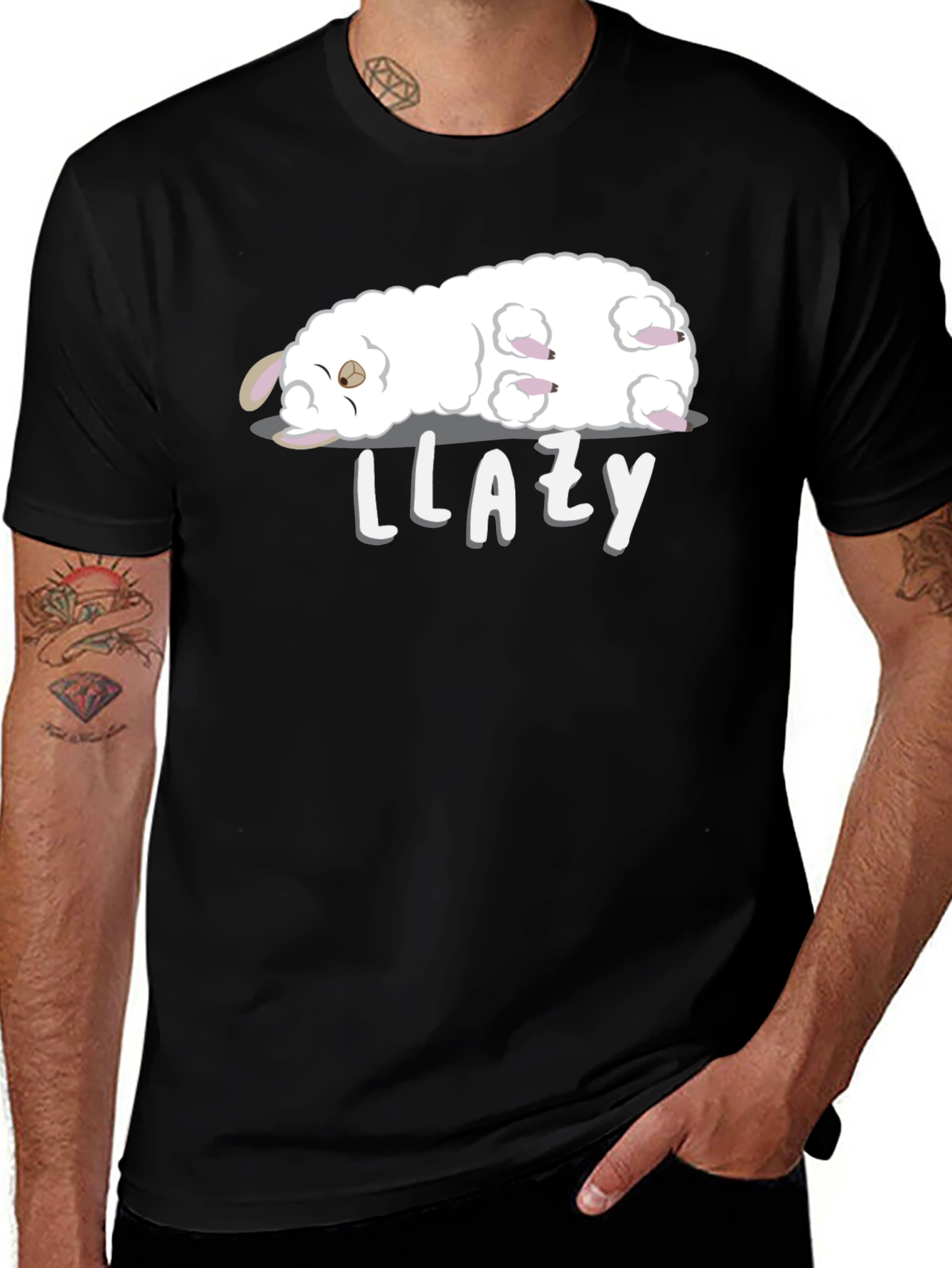 Llazy Llama Black T-Shirt - Cute Cartoon Graphic Tee