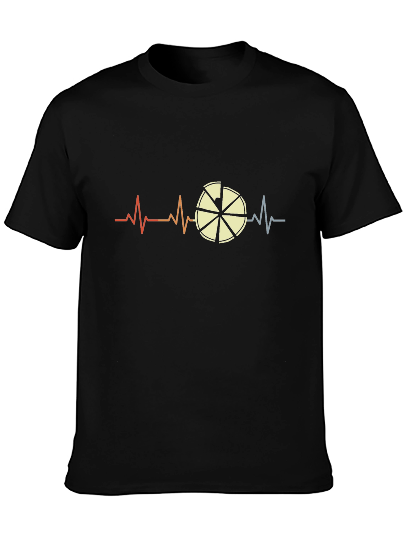Pizza Heartbeat Mens Black Graphic T-Shirt