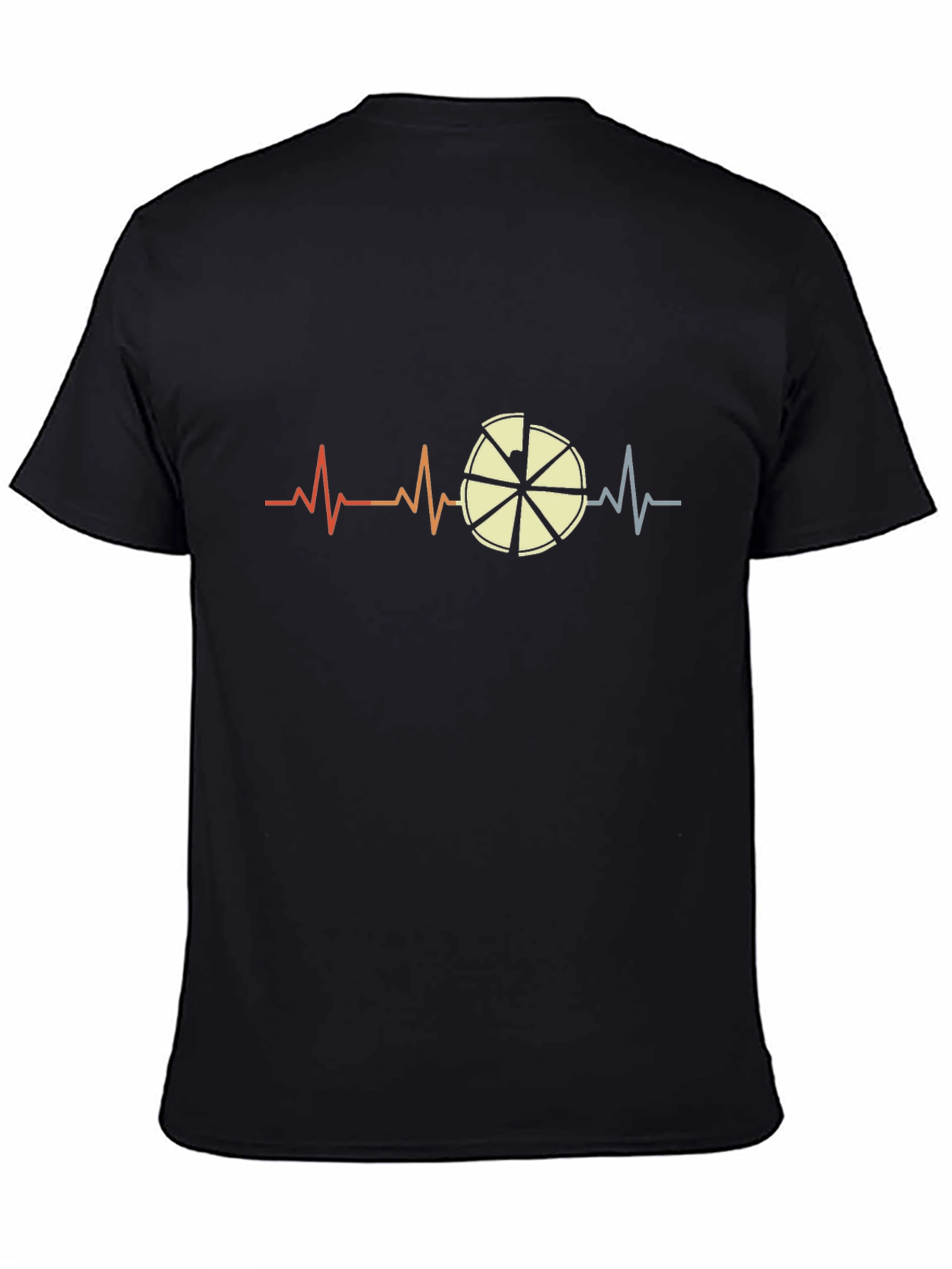 Pizza Heartbeat Mens Black Graphic T-Shirt