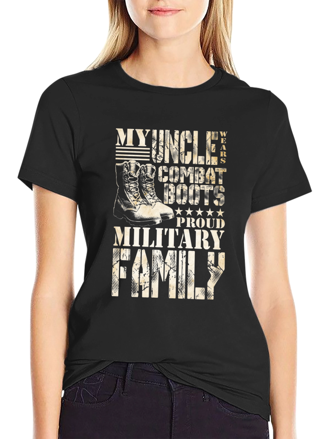 Military Family Proud Uncle Combat Boots Graphic T-Shirt