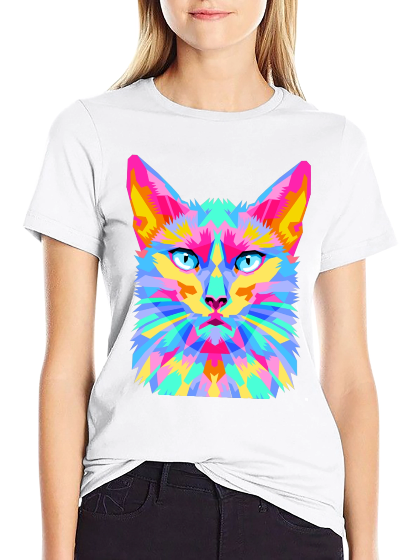 Geometric Cat Graphic Tee - Stylish & Unique