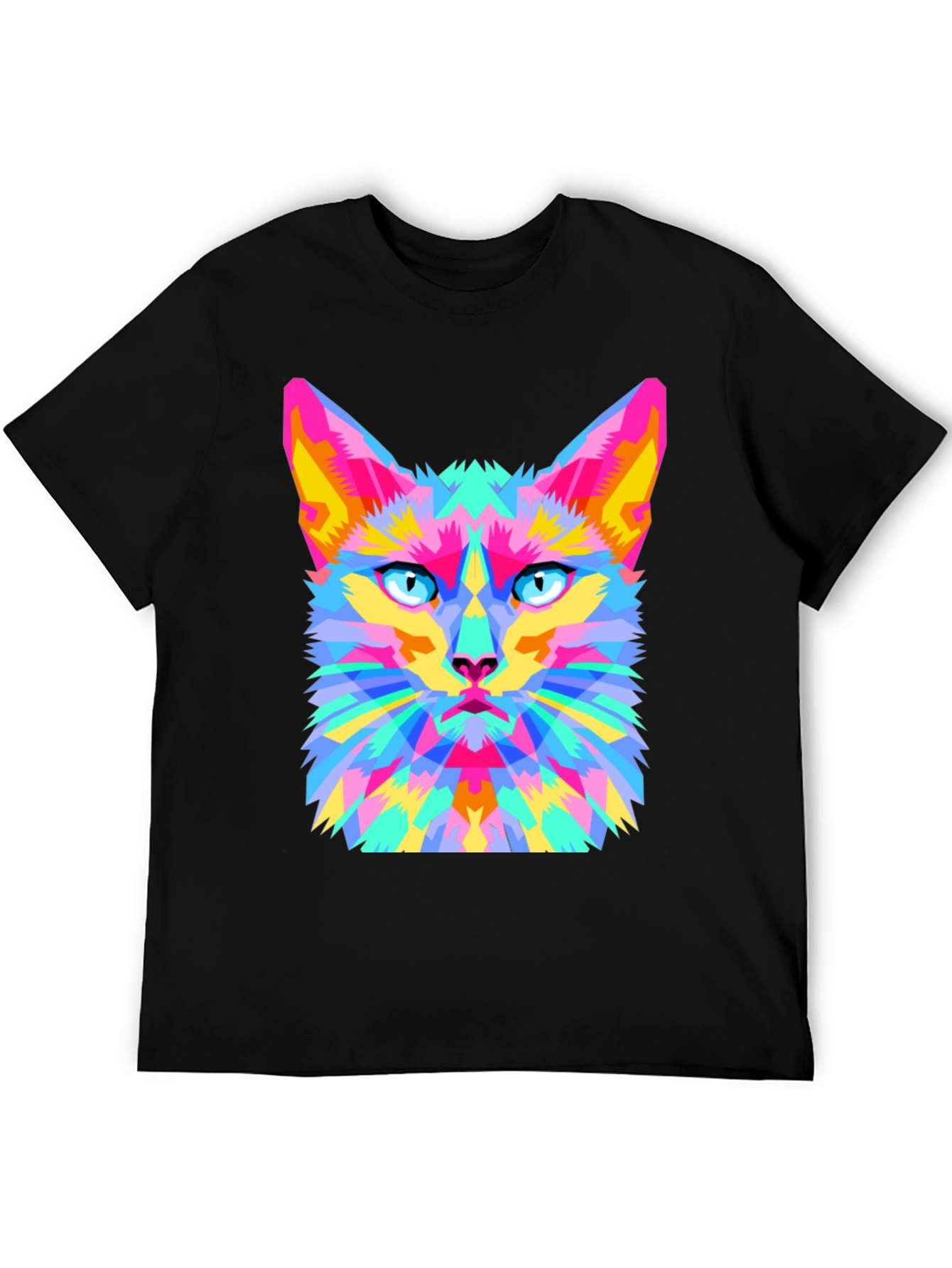 Geometric Cat Graphic Tee - Stylish & Unique