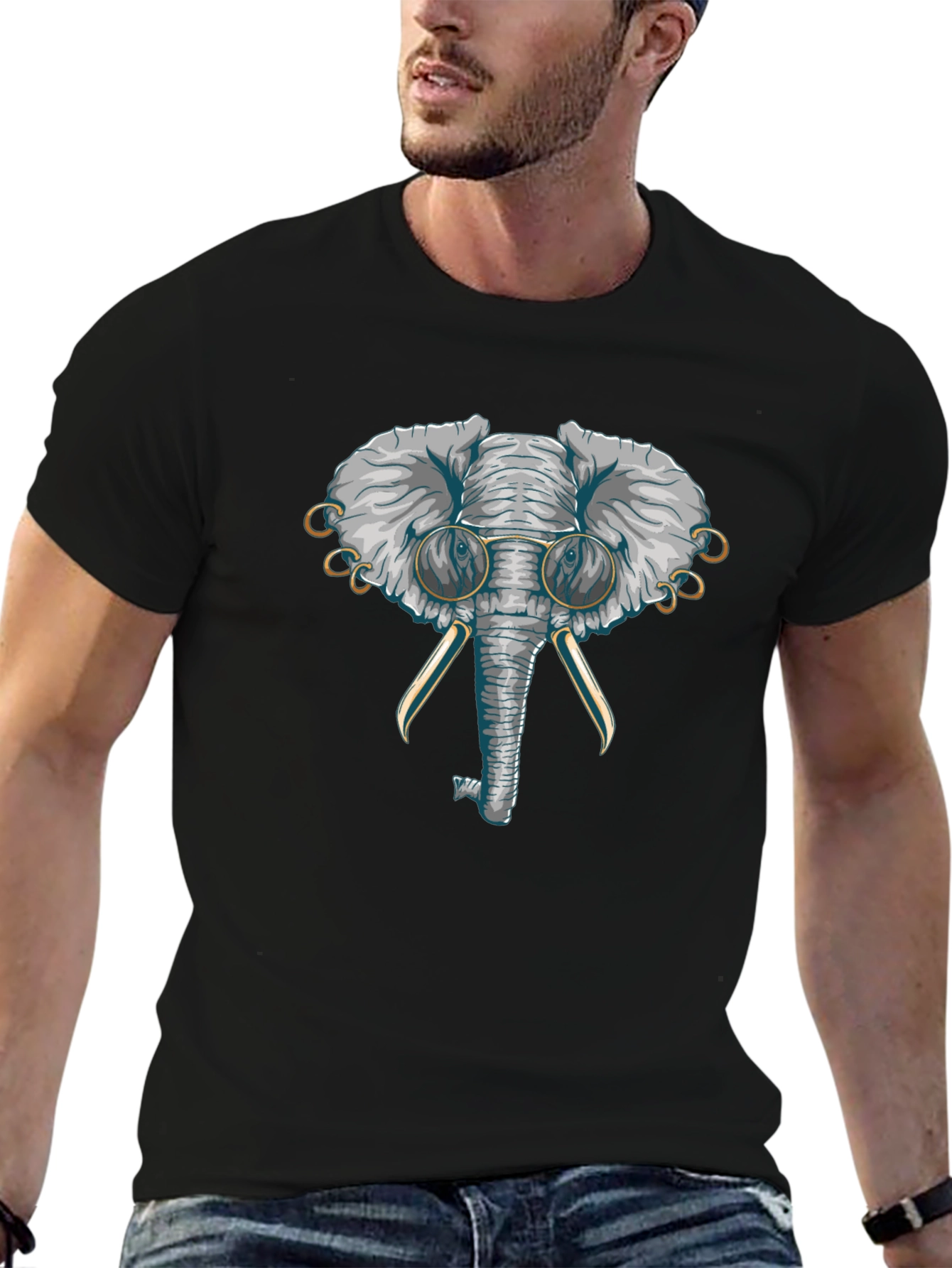 Elephant with Glasses Graphic T-Shirt