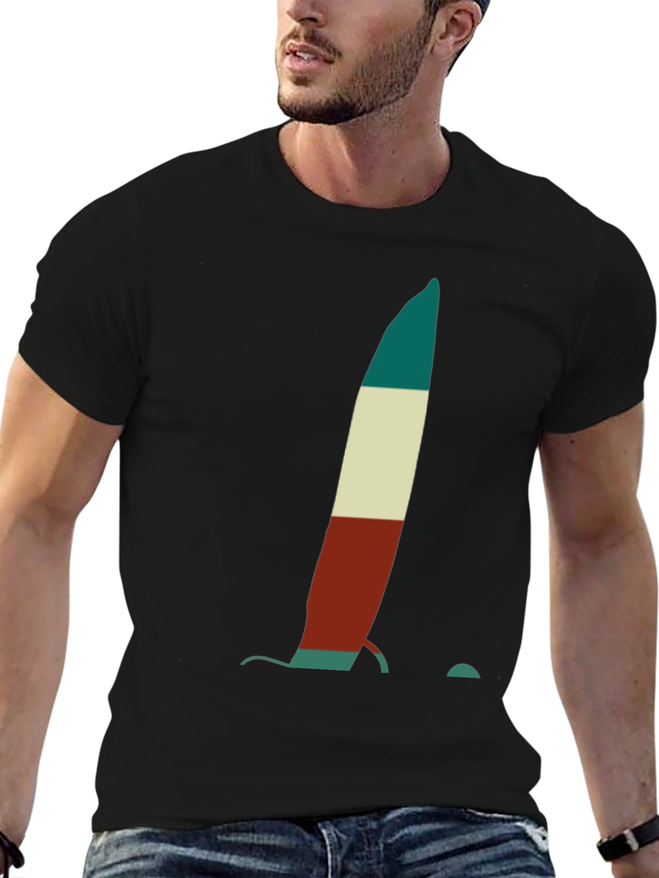 Abstract Sailboat Tee - Black Cotton Graphic T-Shirt