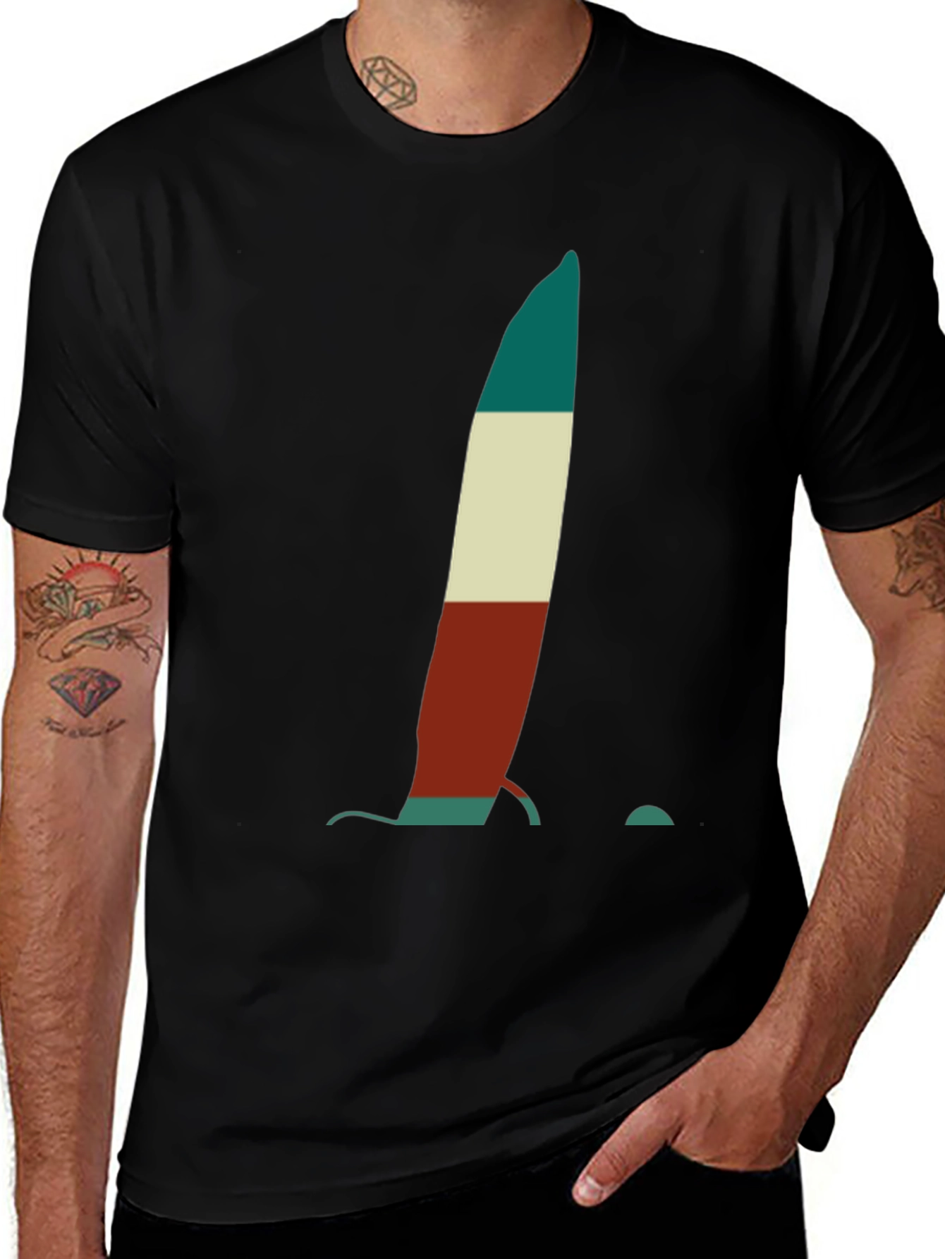Abstract Sailboat Tee - Black Cotton Graphic T-Shirt