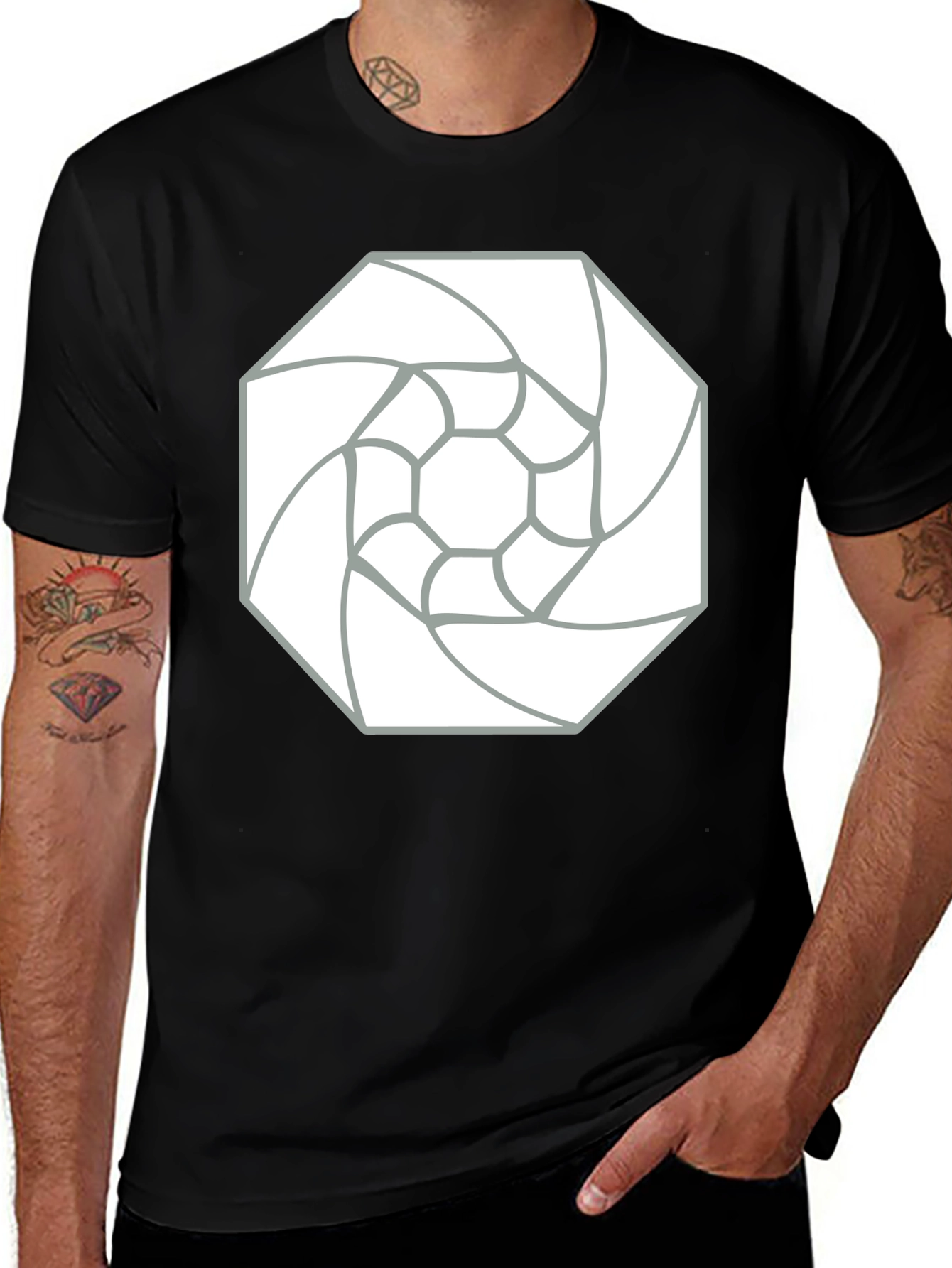 Abstract Geometric Tee - Black Cotton Graphic T-Shirt