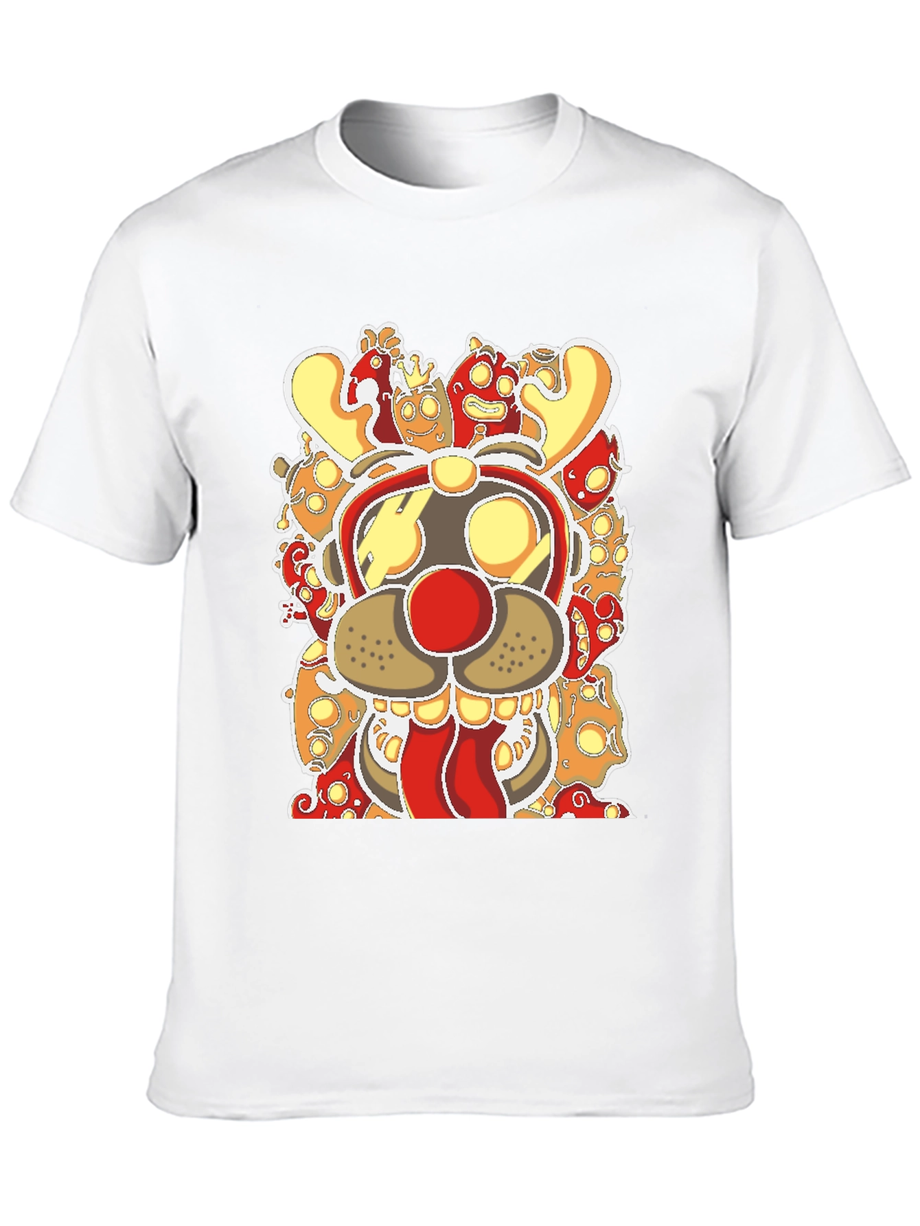 Cartoon Reindeer Graphic Tee - Black Cotton Blend