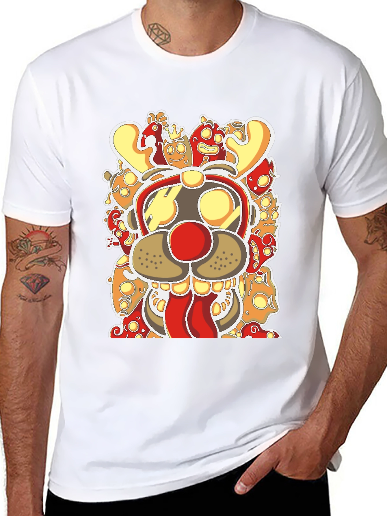 Cartoon Reindeer Graphic Tee - Black Cotton Blend
