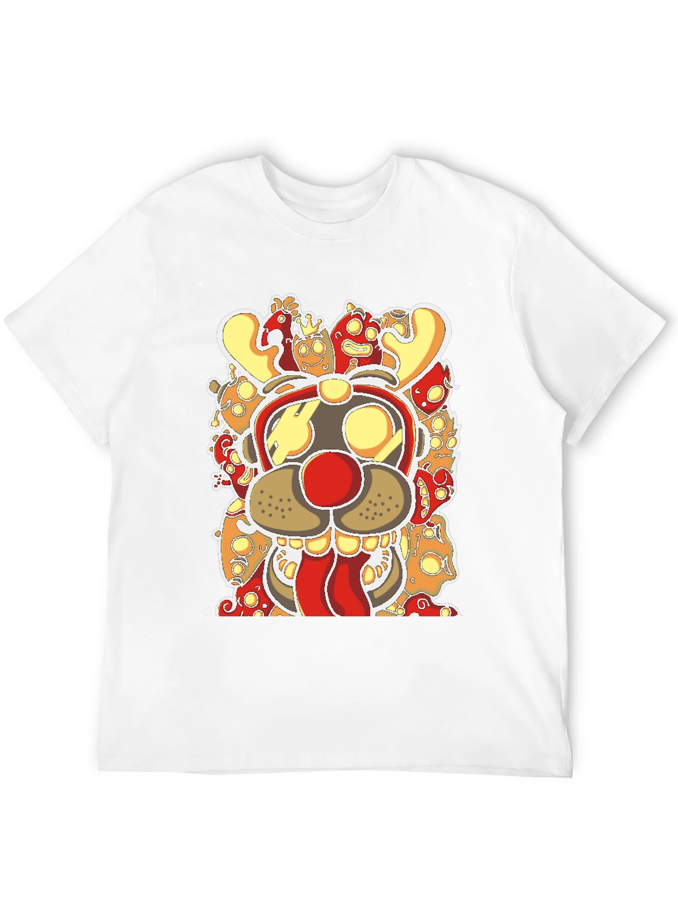 Cartoon Reindeer Graphic Tee - Black Cotton Blend