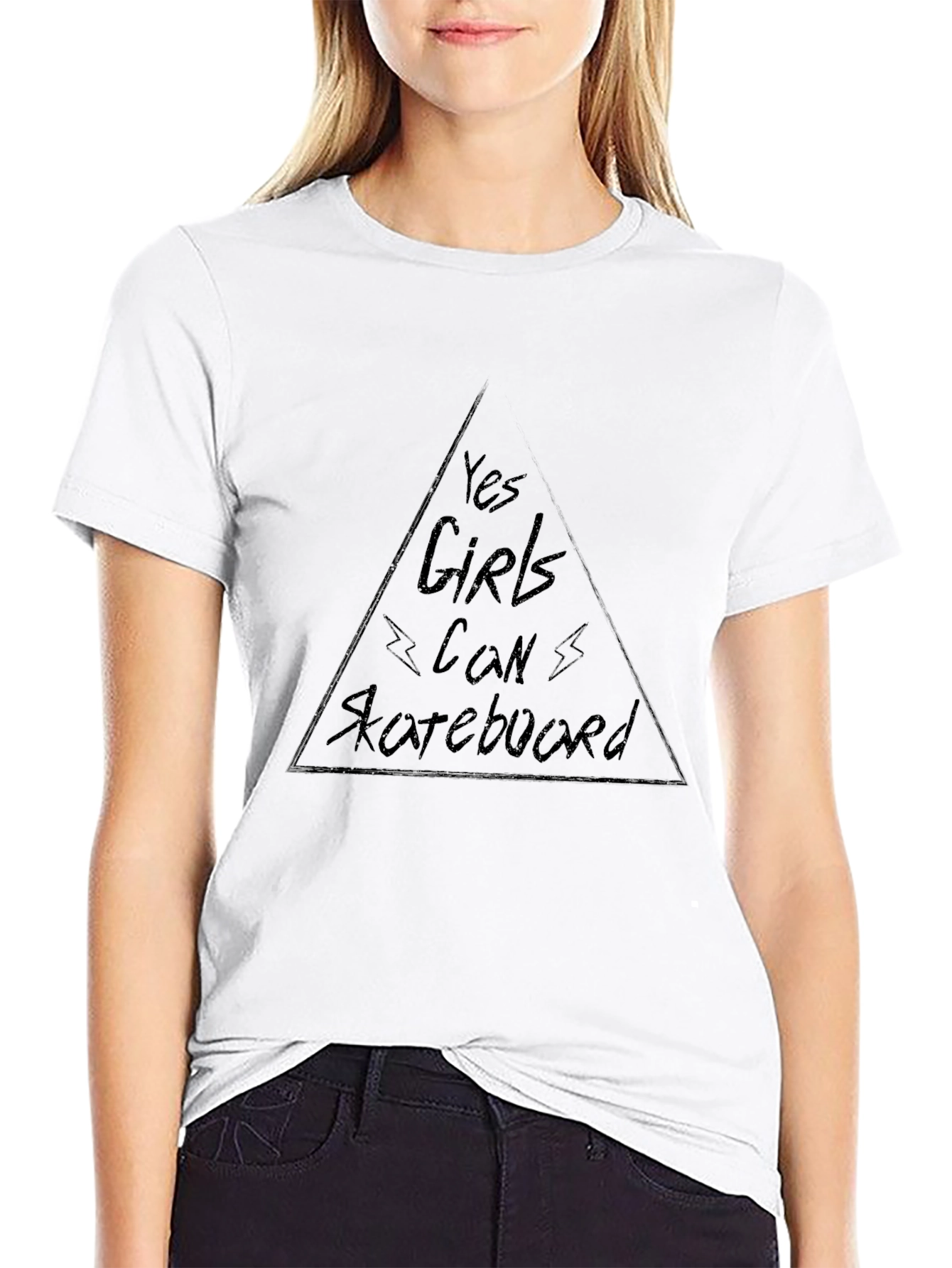 Yes Girls Can Skateboard Black T-Shirt
