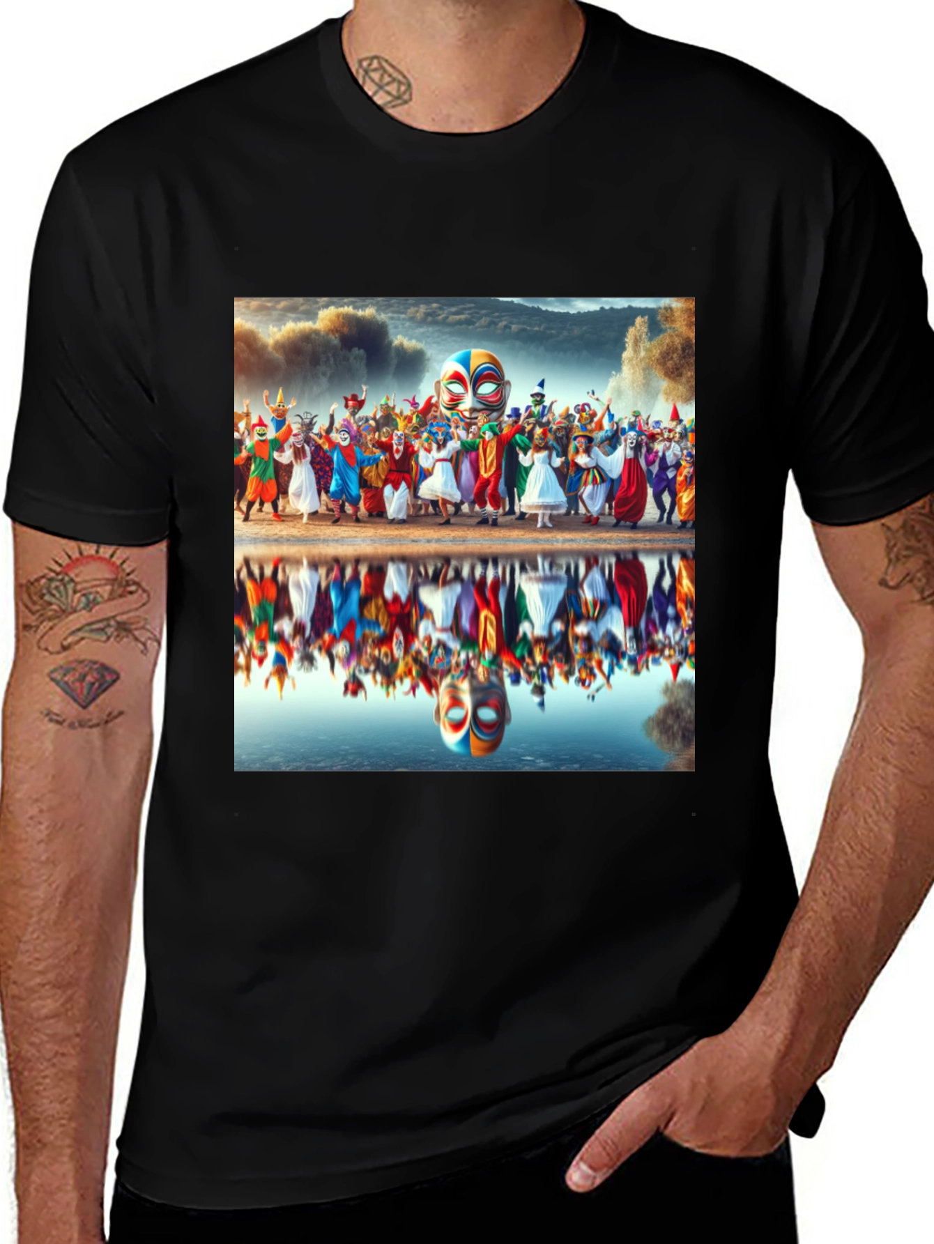 Carnival Reflection Graphic Tee - Stylish Black T-Shirt