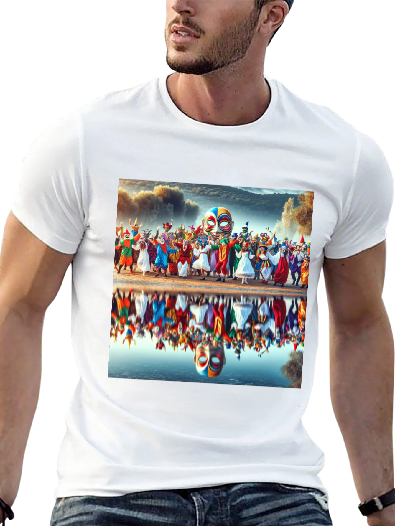 Carnival Reflection Graphic Tee - Stylish Black T-Shirt