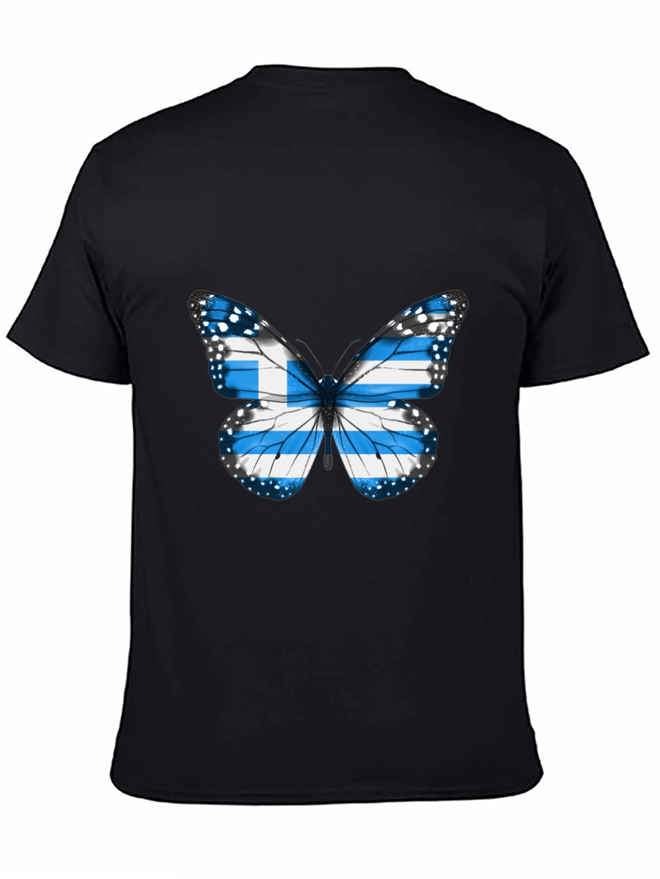 Greece Flag Butterfly Black T-Shirt