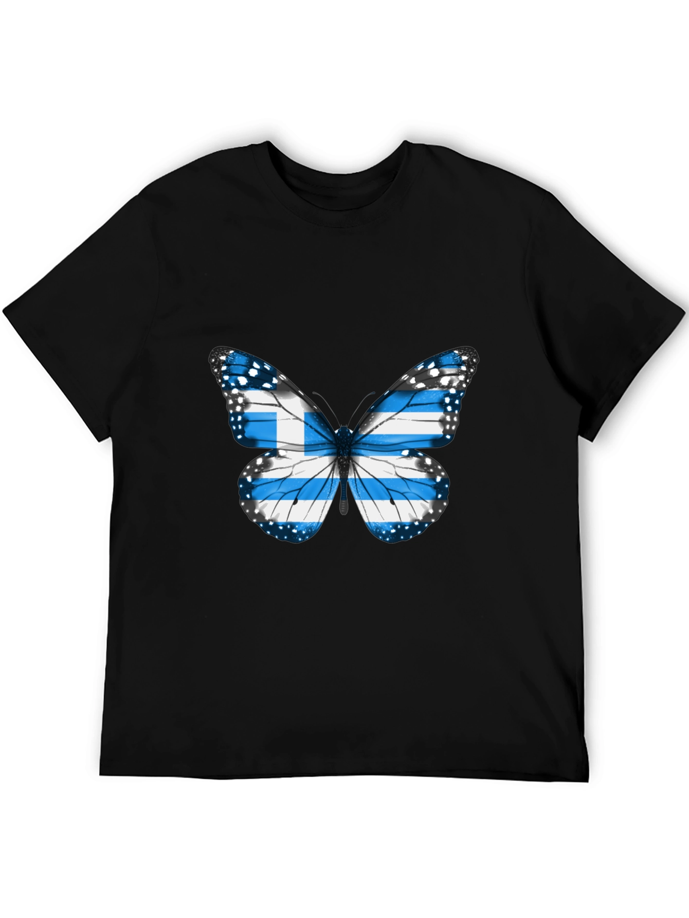 Greece Flag Butterfly Black T-Shirt