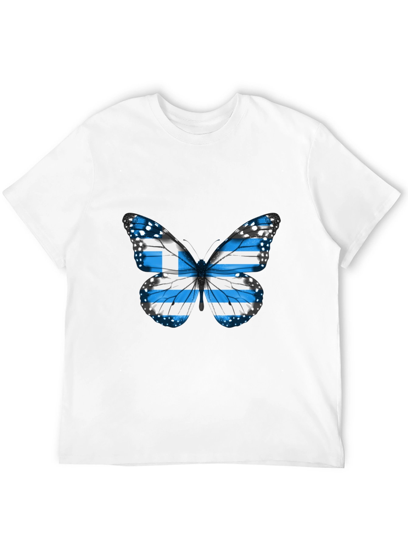Greece Flag Butterfly Black T-Shirt