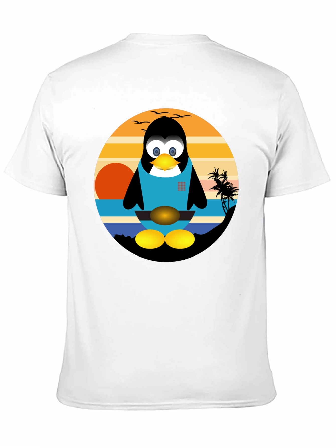 Penguin Beach Graphic Tee - Black Cotton T-Shirt