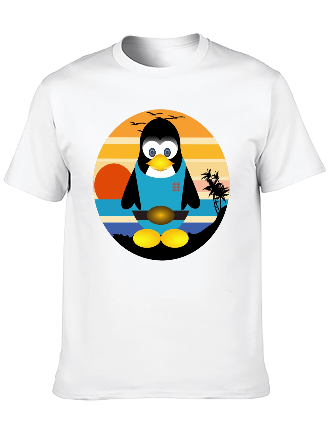 Penguin Beach Graphic Tee - Black Cotton T-Shirt
