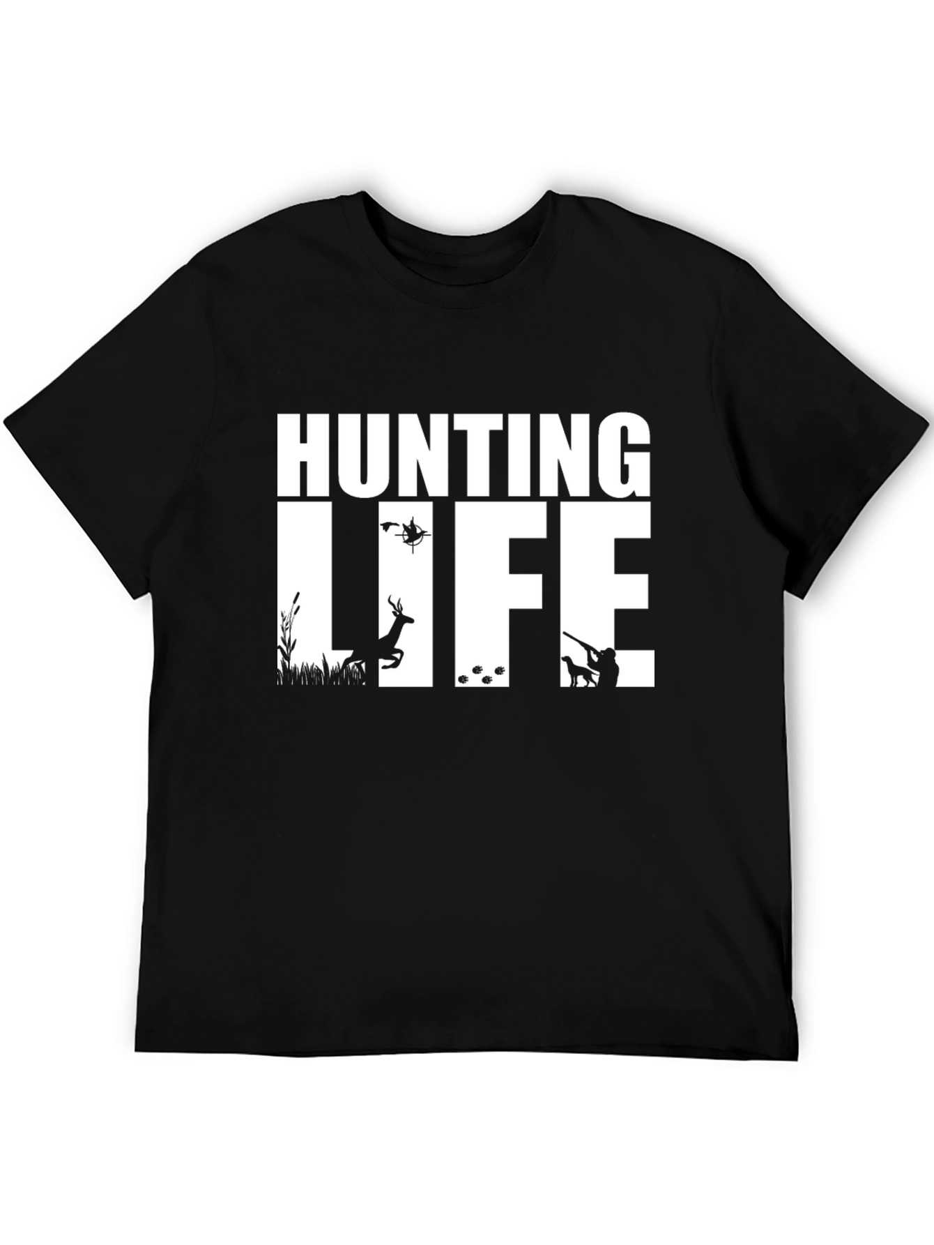 Hunting Life Graphic Tee - Black Cotton T-Shirt