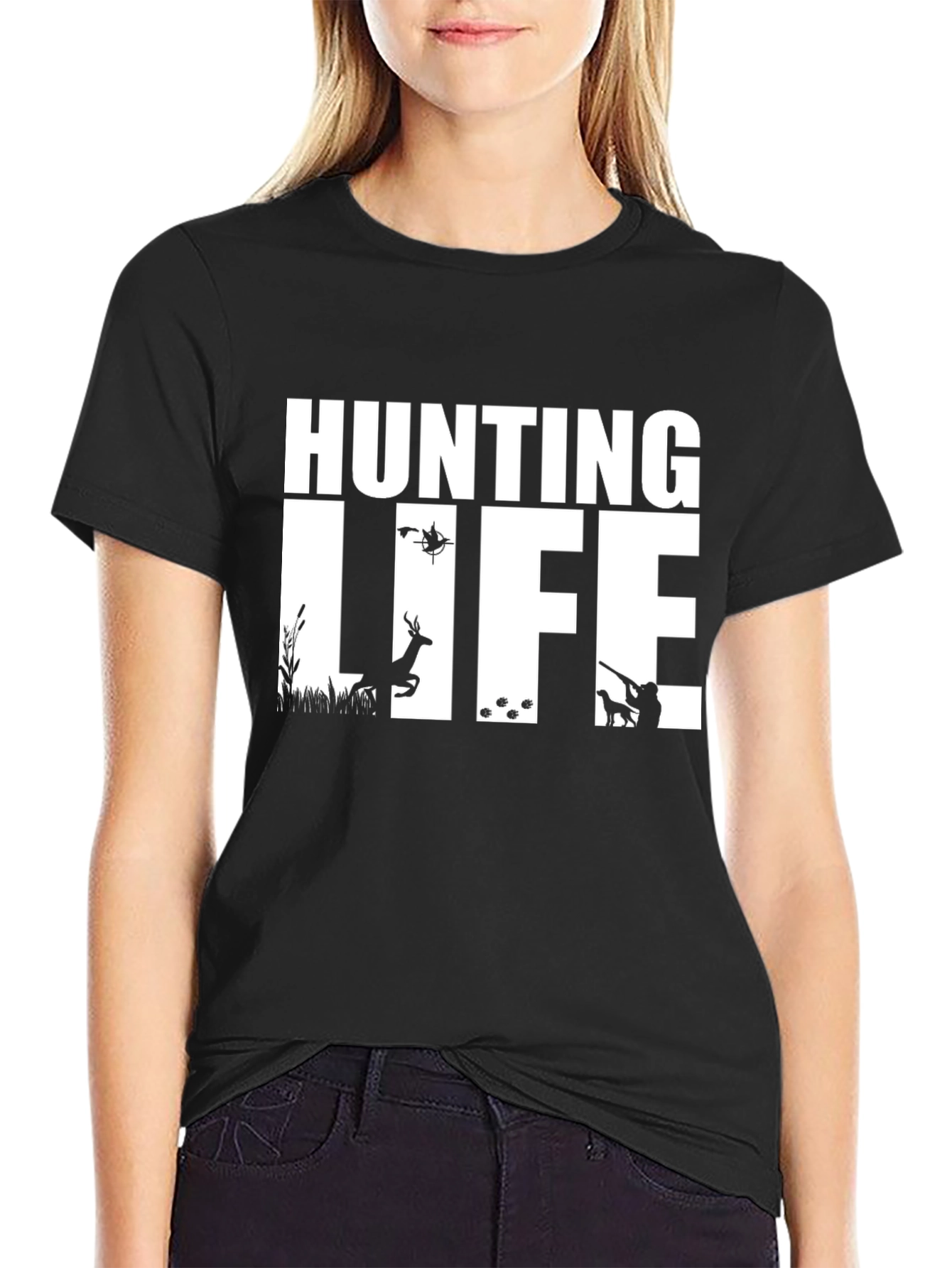 Hunting Life Graphic Tee - Black Cotton T-Shirt