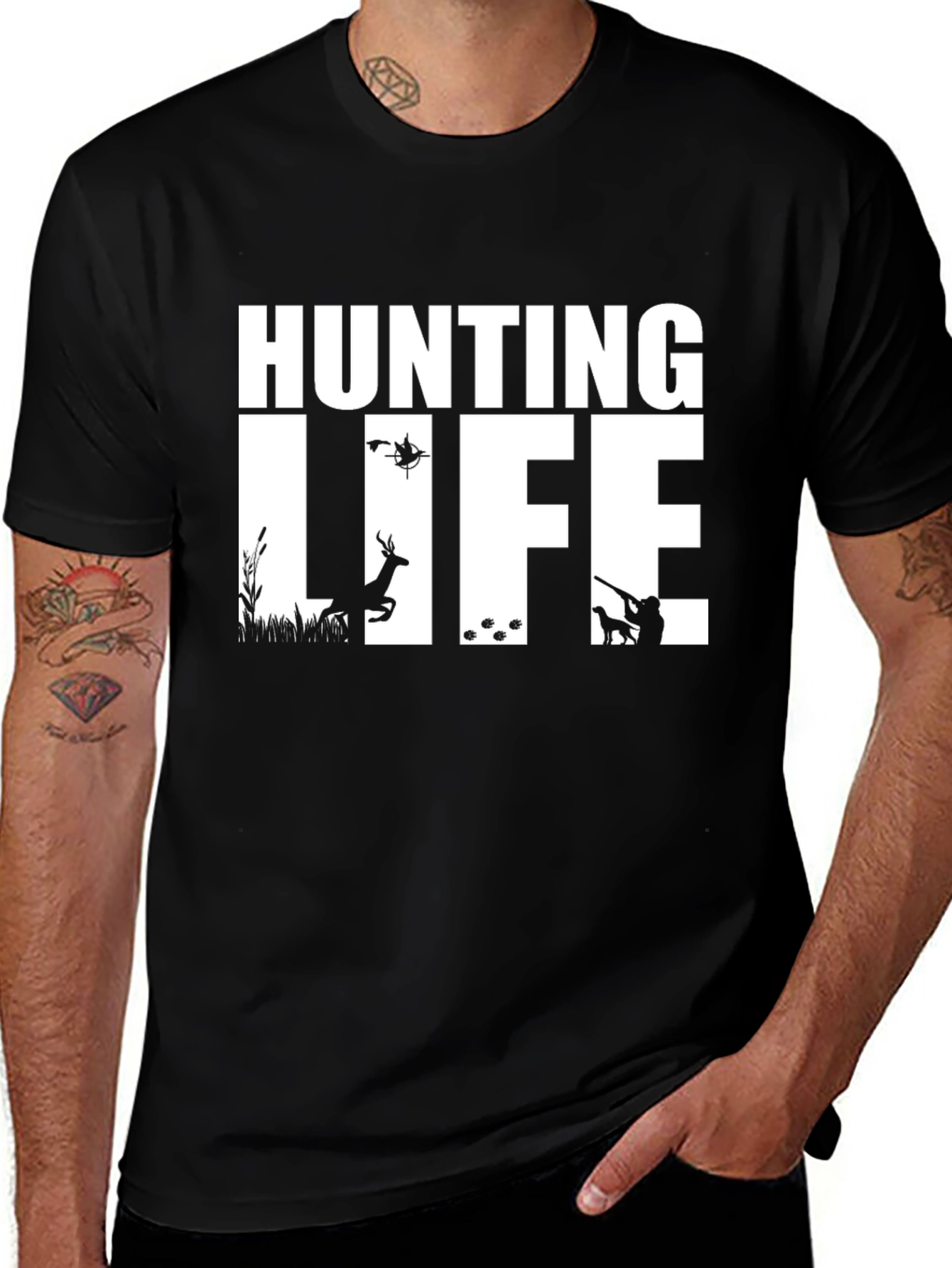 Hunting Life Graphic Tee - Black Cotton T-Shirt