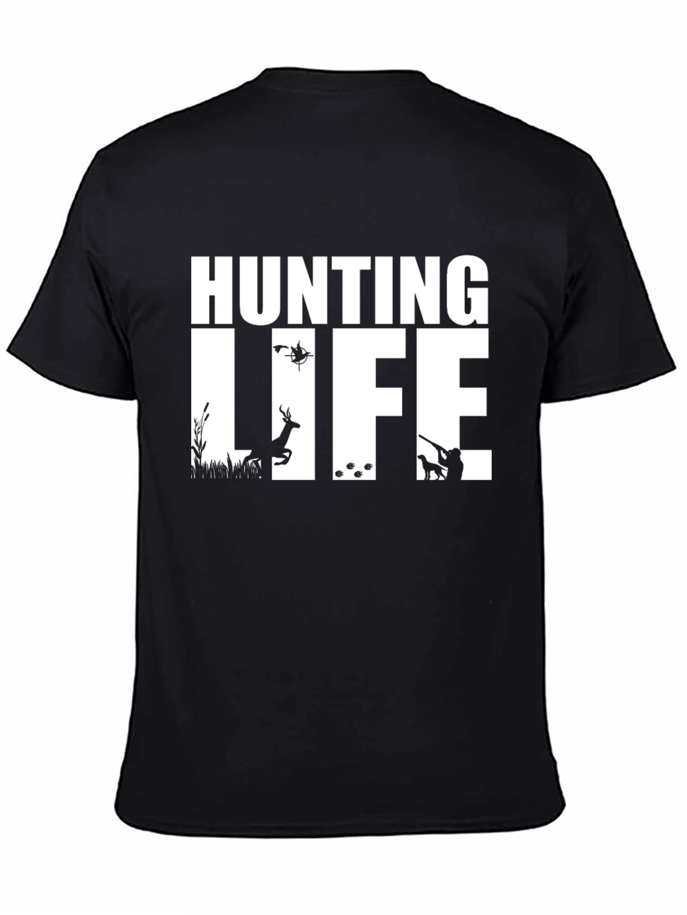 Hunting Life Graphic Tee - Black Cotton T-Shirt