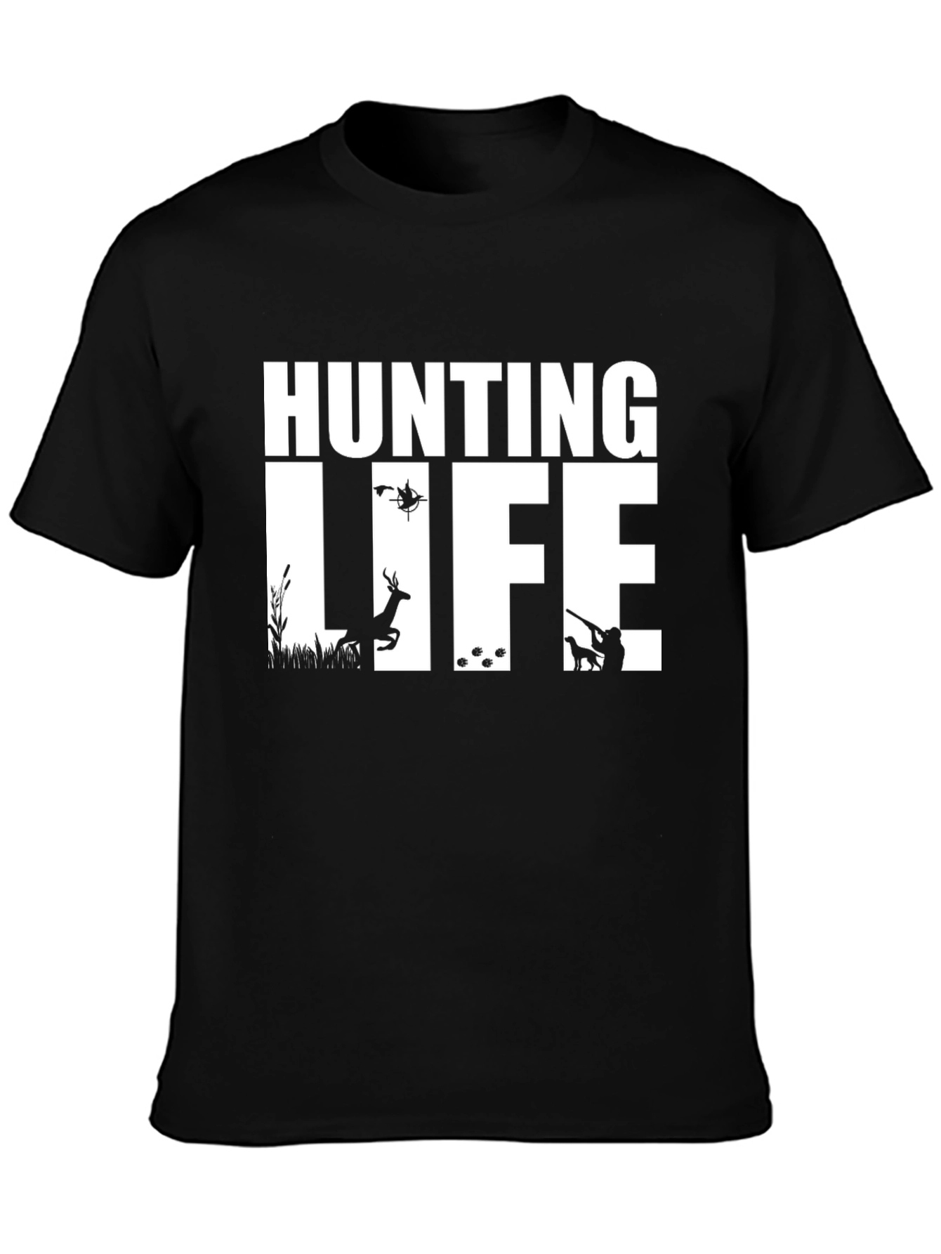 Hunting Life Graphic Tee - Black Cotton T-Shirt