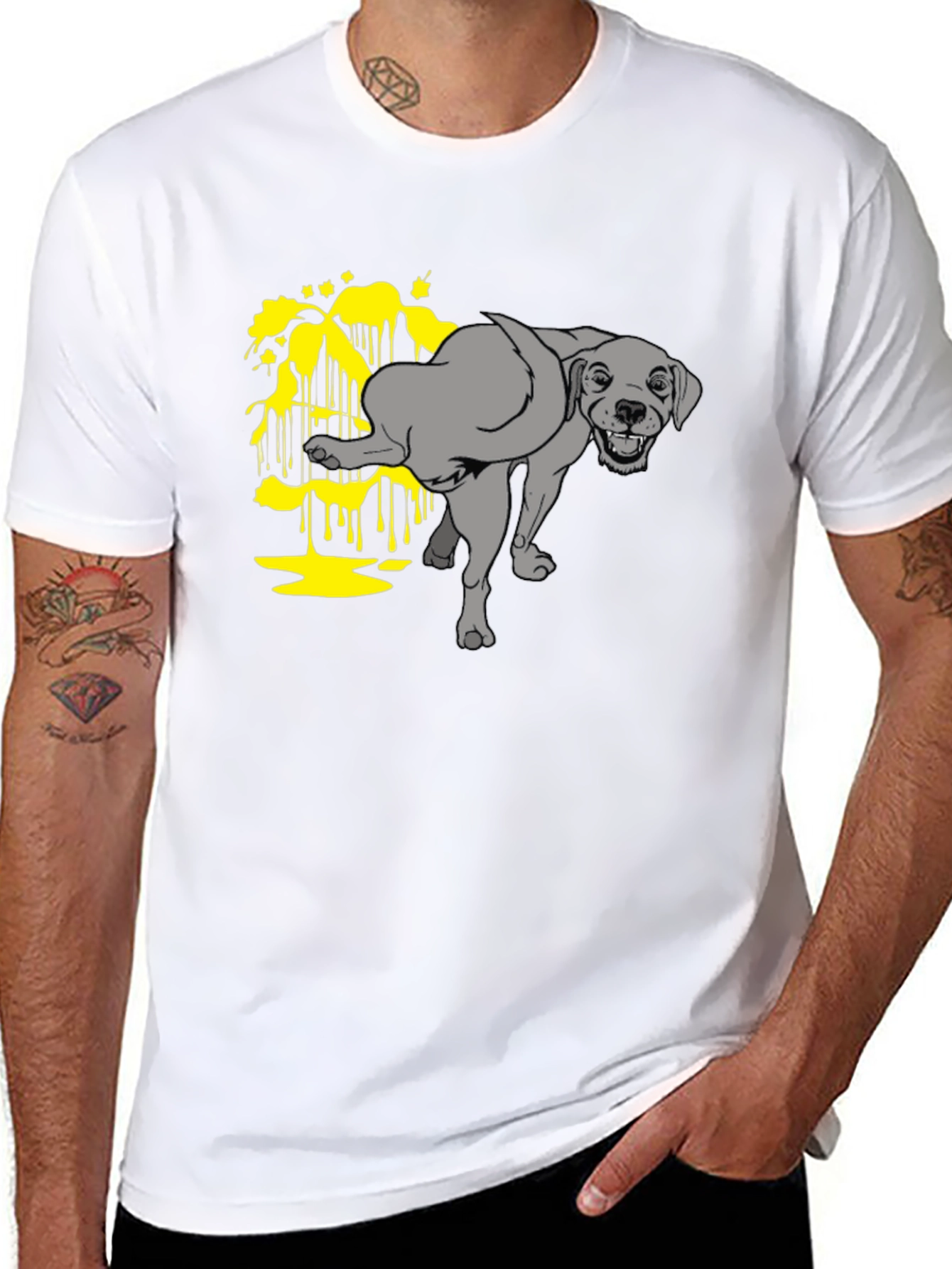 Funny Dog Peeing Humor Graphic Black T-Shirt