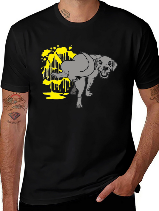 Funny Dog Peeing Humor Graphic Black T-Shirt
