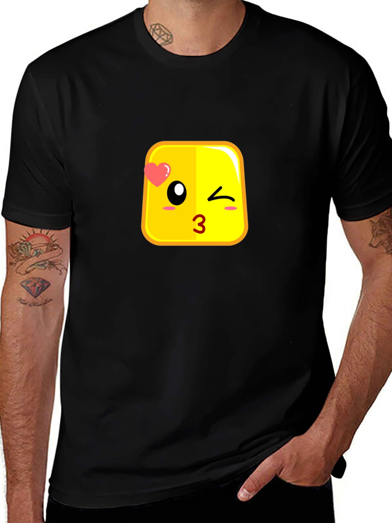 Emoji Kiss Face Black T-Shirt