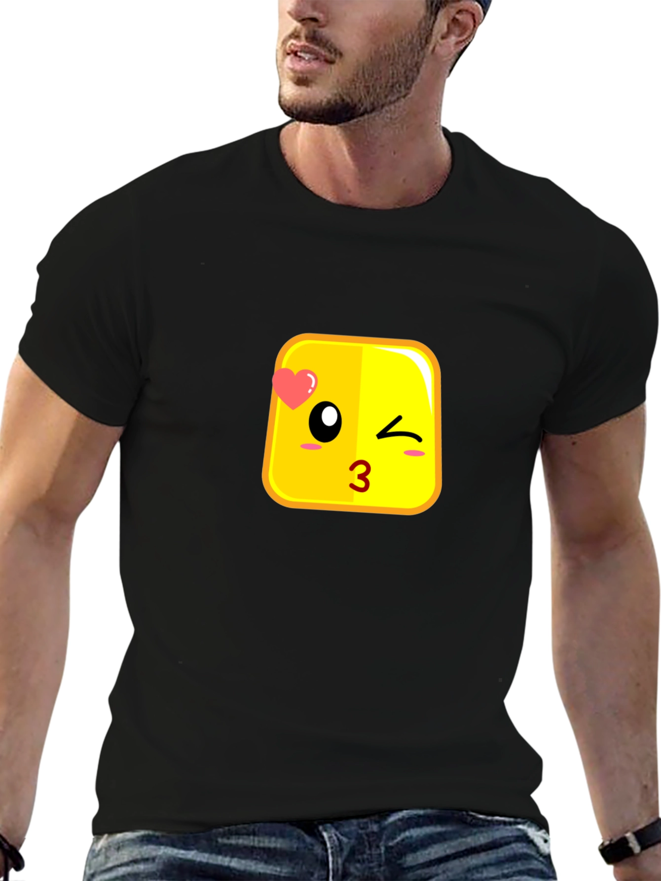 Emoji Kiss Face Black T-Shirt