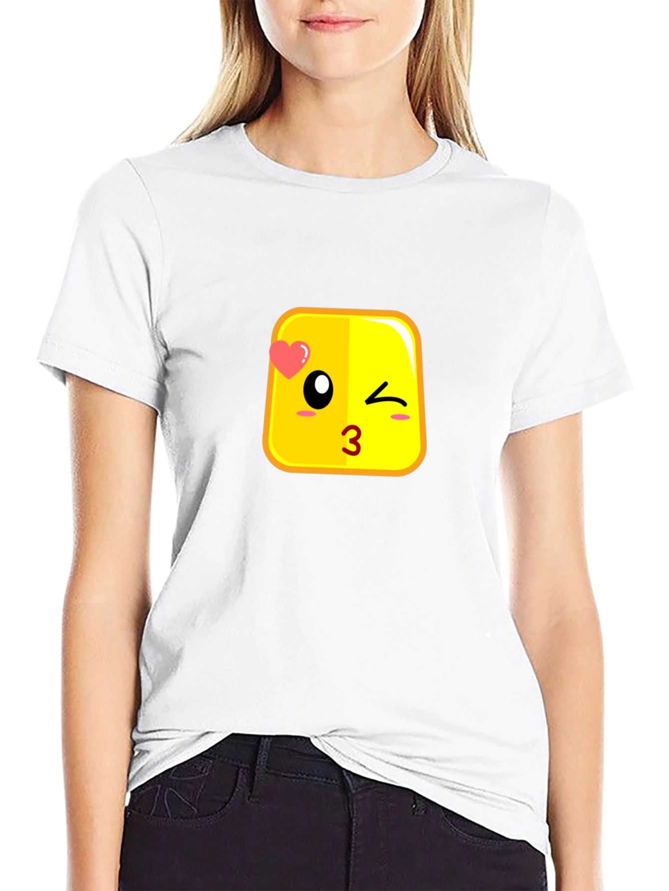 Emoji Kiss Face Black T-Shirt