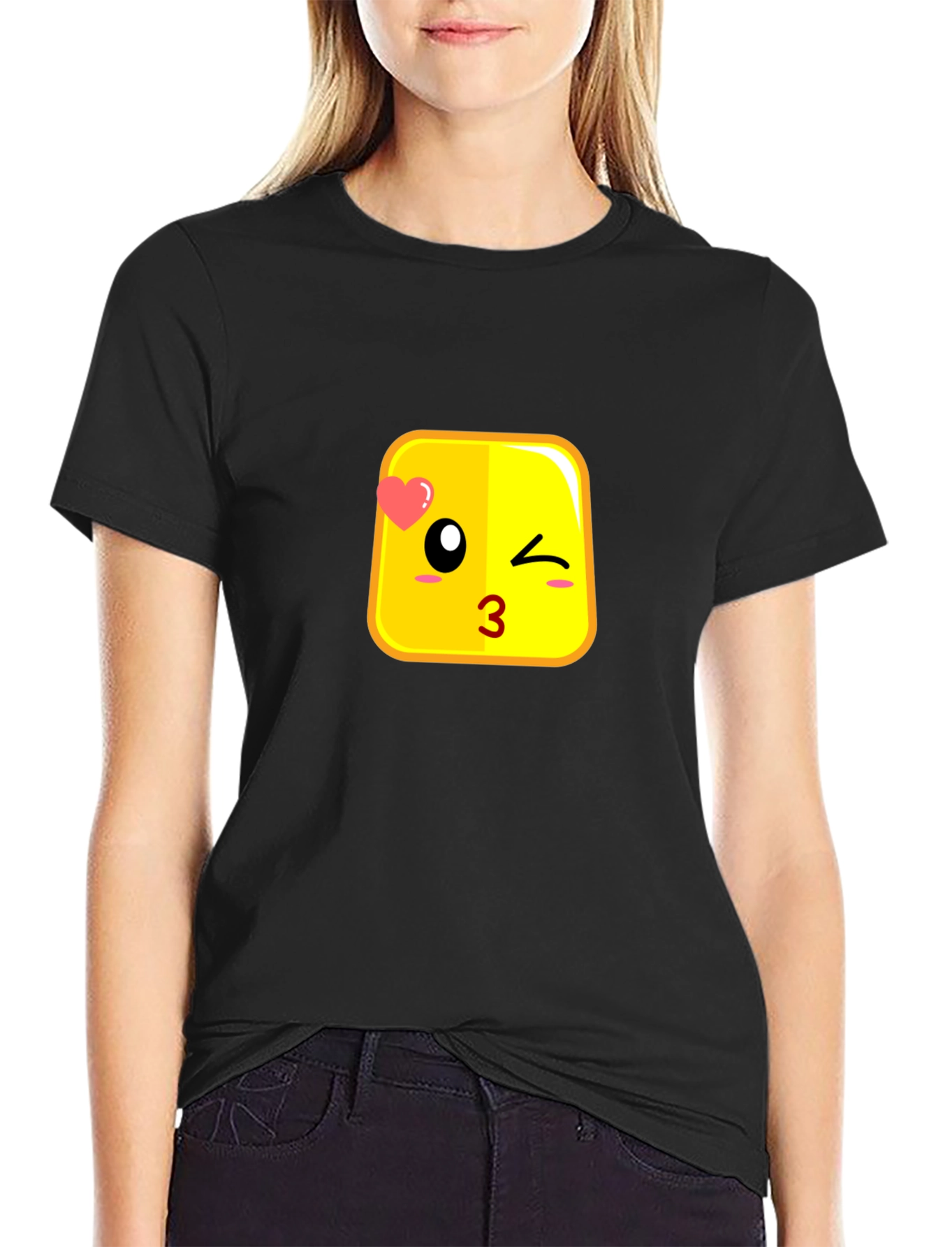 Emoji Kiss Face Black T-Shirt