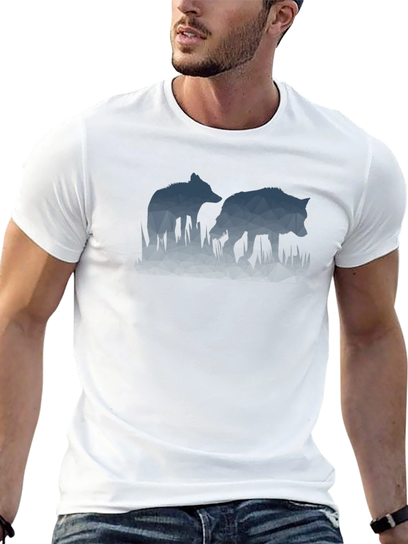 Geometric Wolves Graphic Black T-Shirt