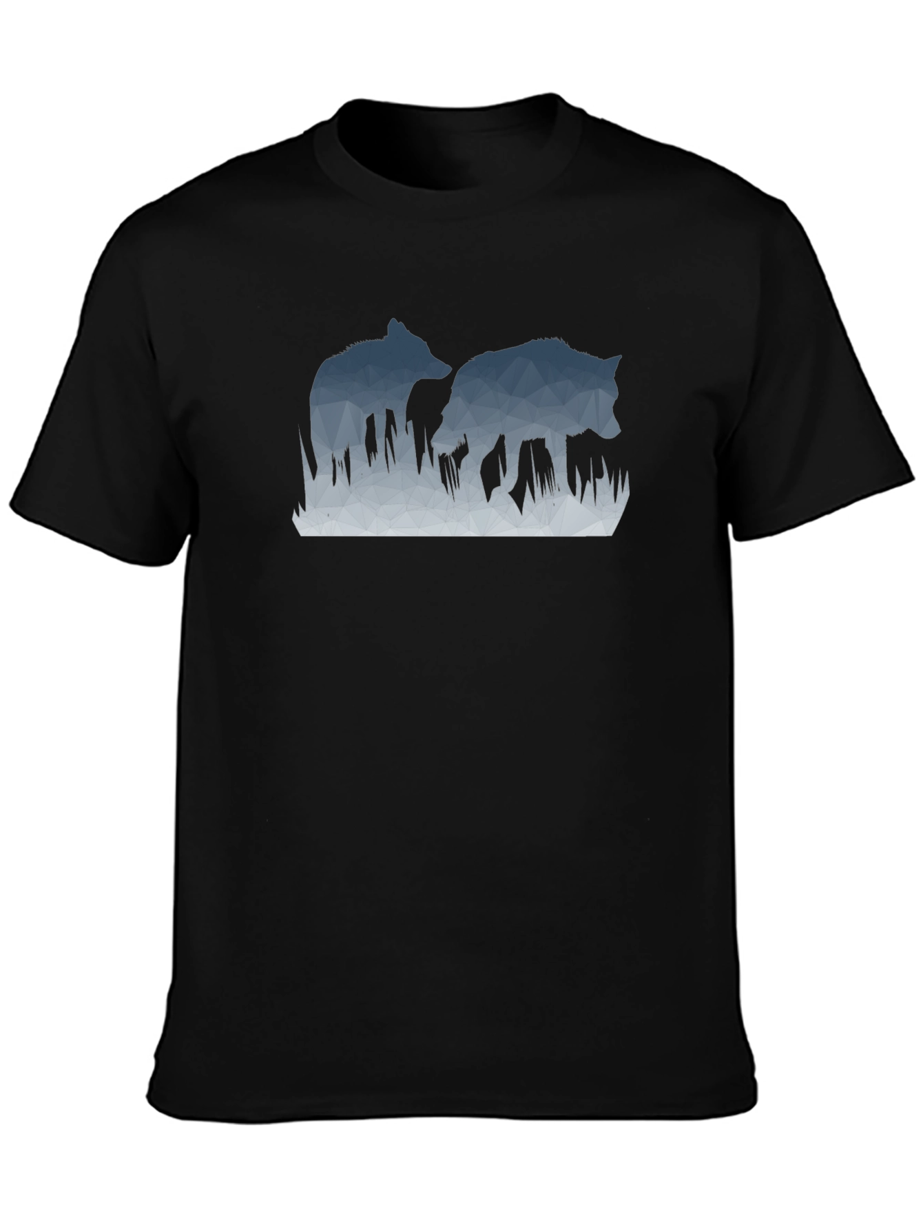 Geometric Wolves Graphic Black T-Shirt