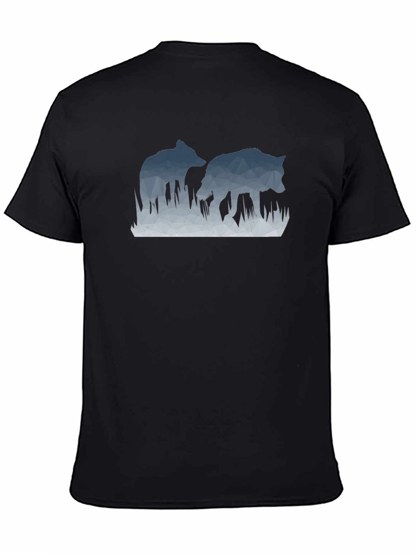 Geometric Wolves Graphic Black T-Shirt
