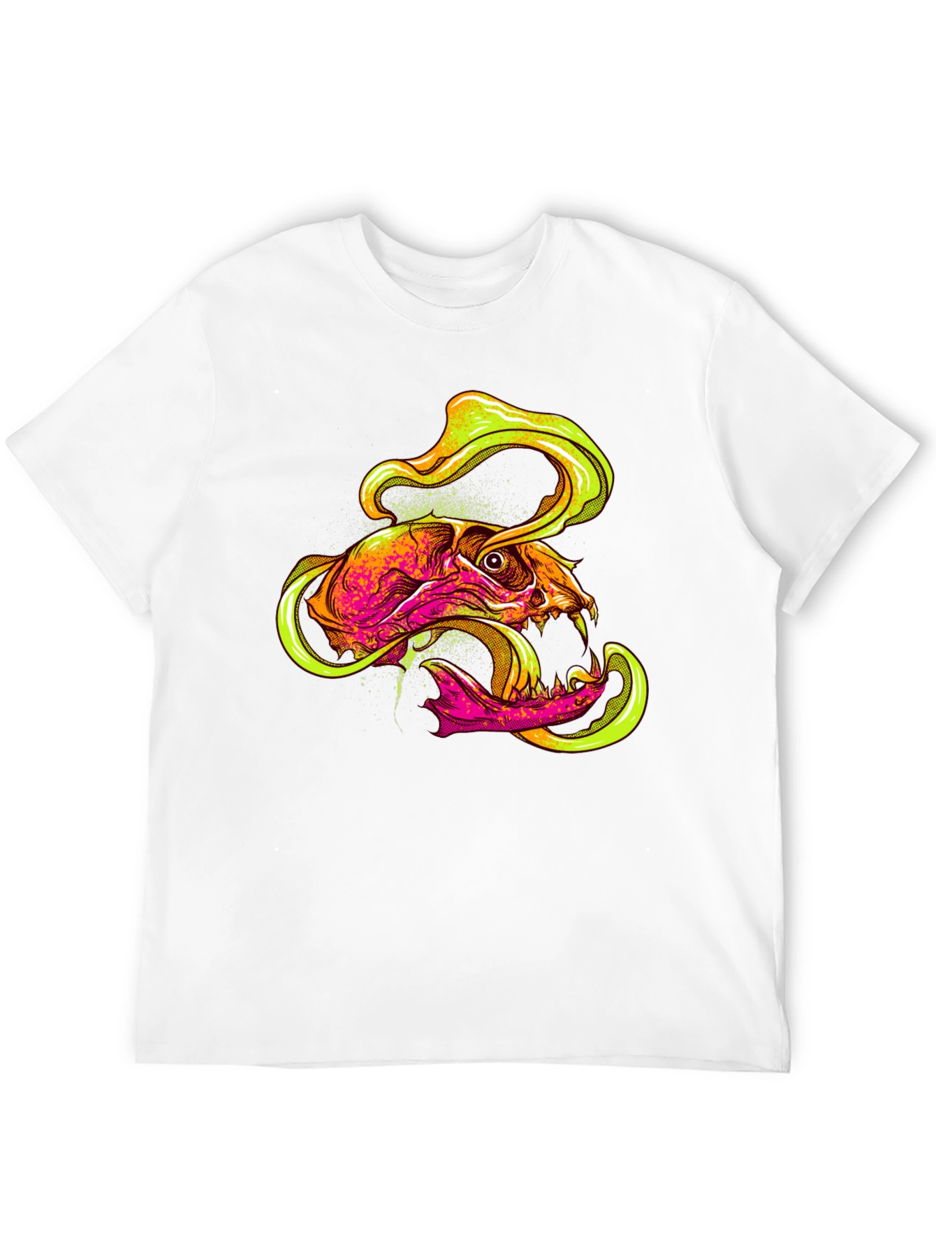 Skull Graphic Print T-Shirt - Vivid Neon Design
