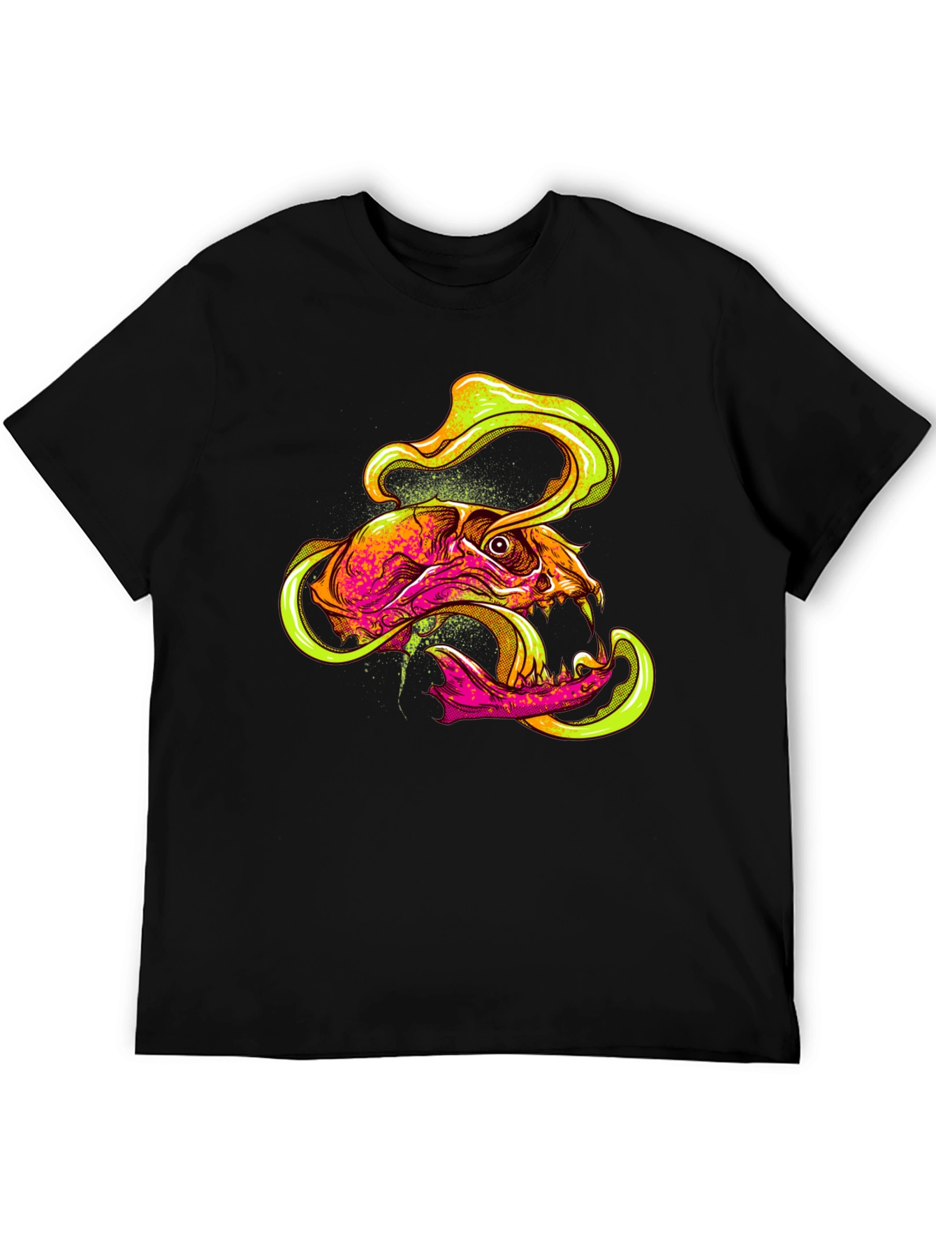 Skull Graphic Print T-Shirt - Vivid Neon Design