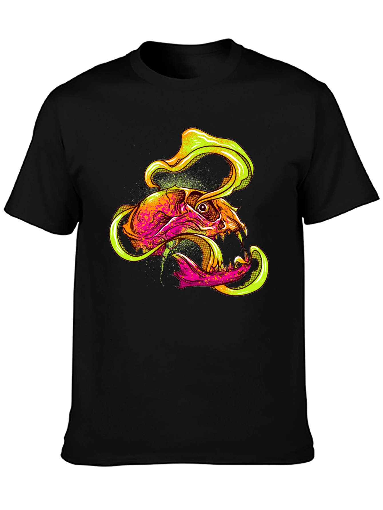 Skull Graphic Print T-Shirt - Vivid Neon Design