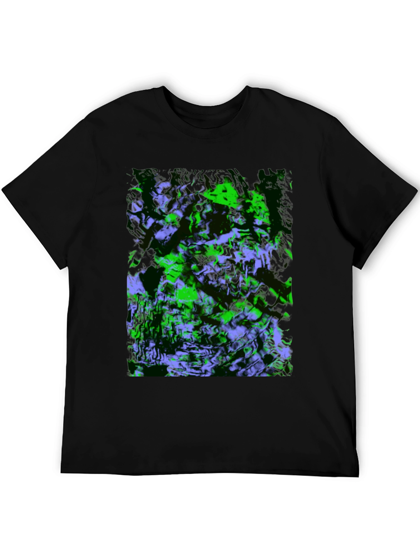 Abstract Green & Purple Graphic Black T-Shirt