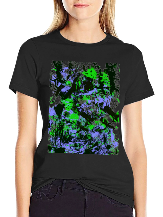 Abstract Green & Purple Graphic Black T-Shirt