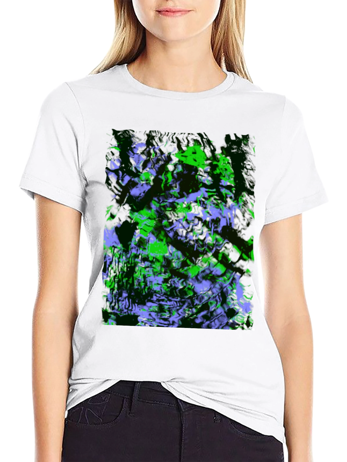 Abstract Green & Purple Graphic Black T-Shirt