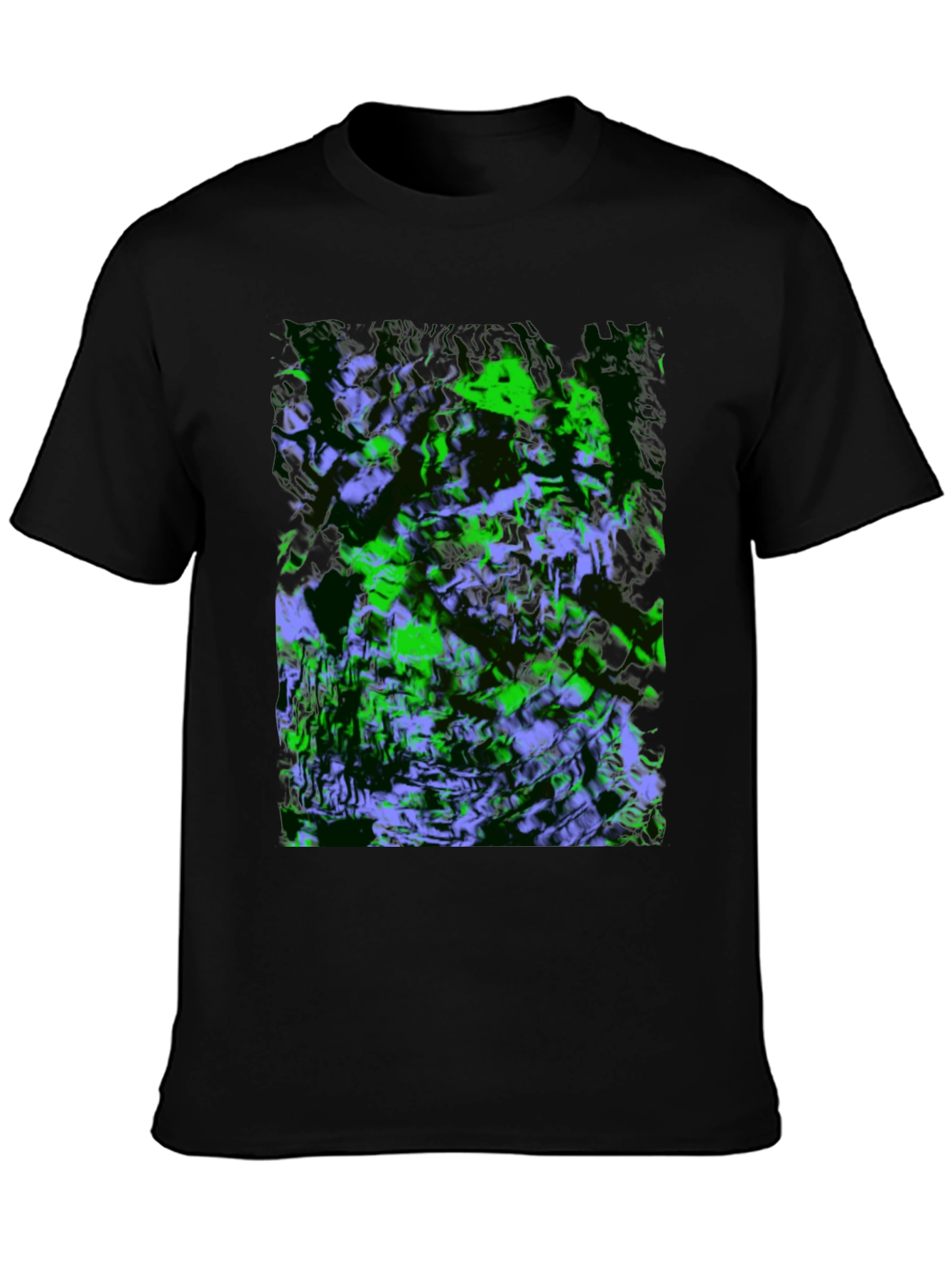 Abstract Green & Purple Graphic Black T-Shirt
