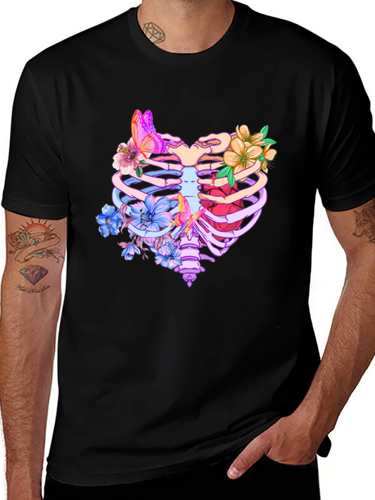 Floral Rib Cage Graphic Tee - Unique Anatomy Shirt
