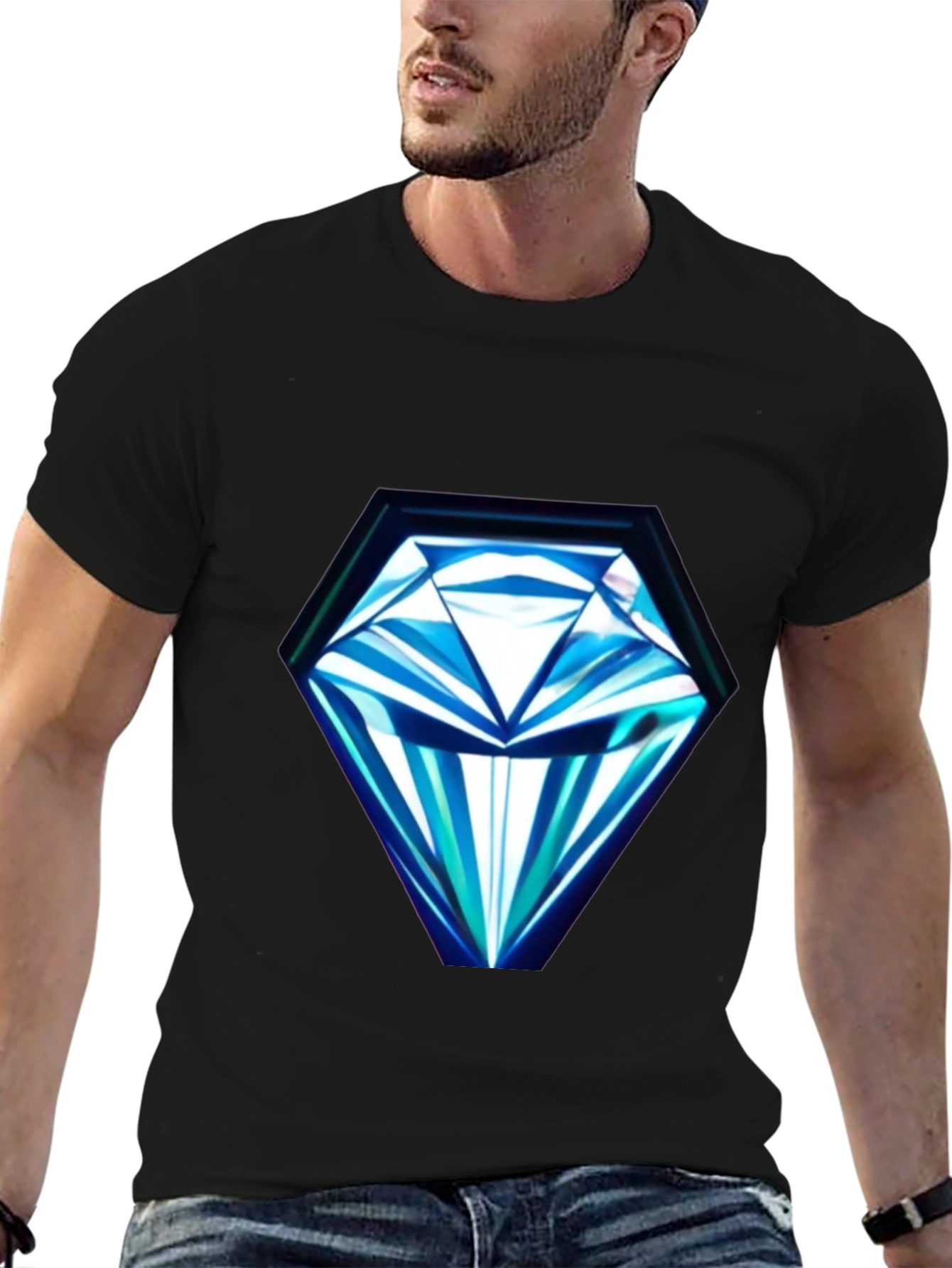 Geometric Diamond Print Black T-Shirt