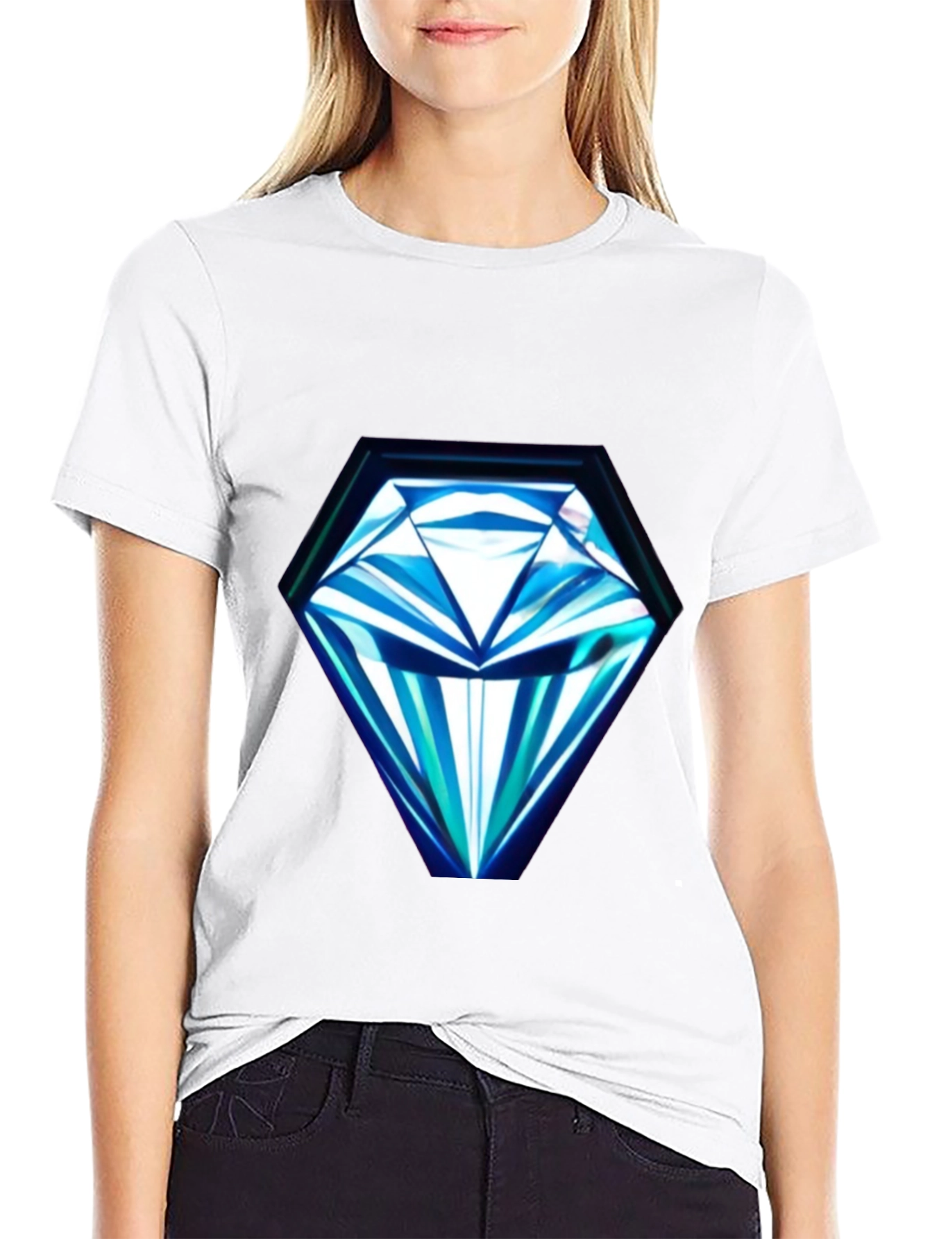 Geometric Diamond Print Black T-Shirt
