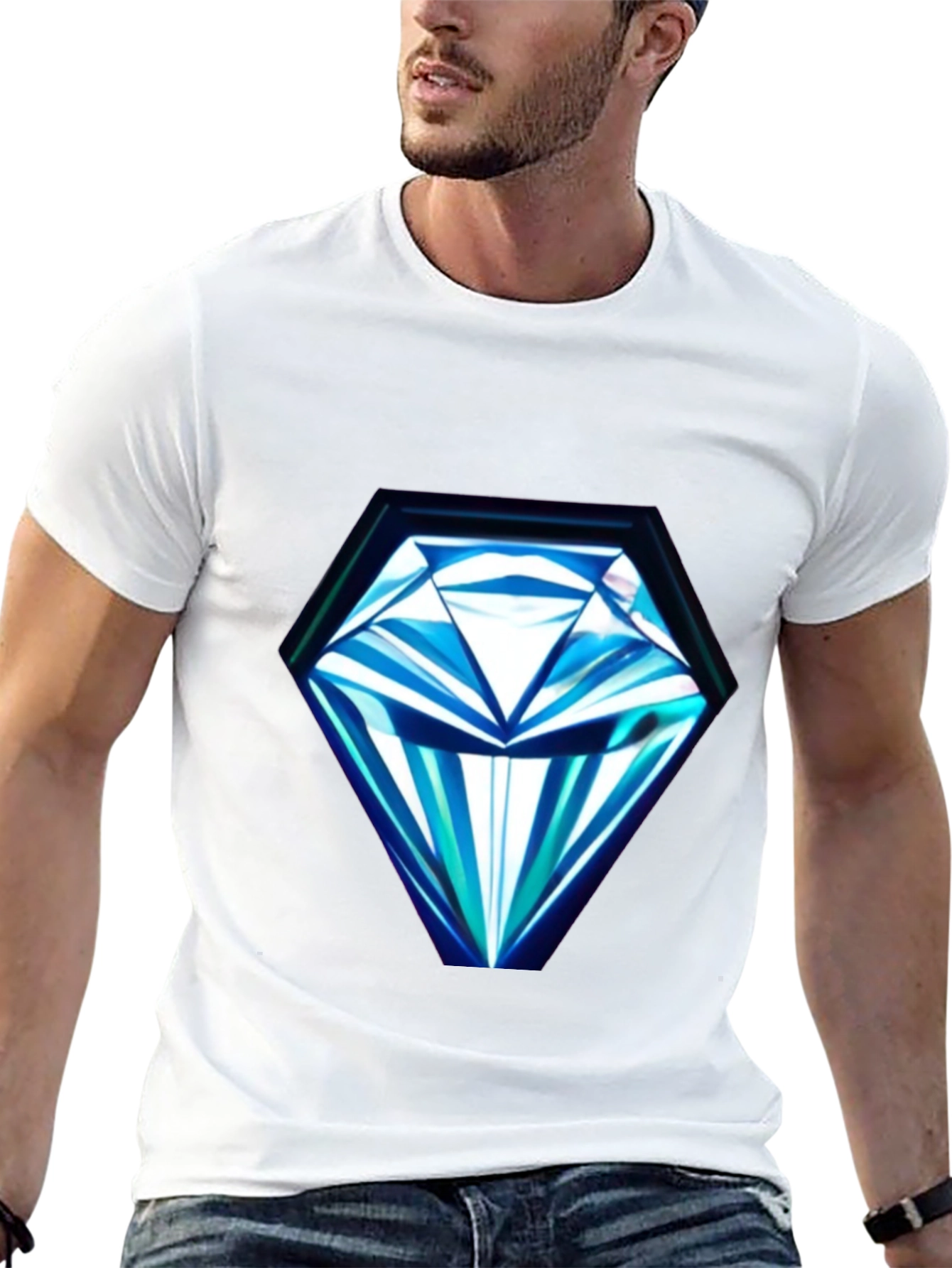 Geometric Diamond Print Black T-Shirt