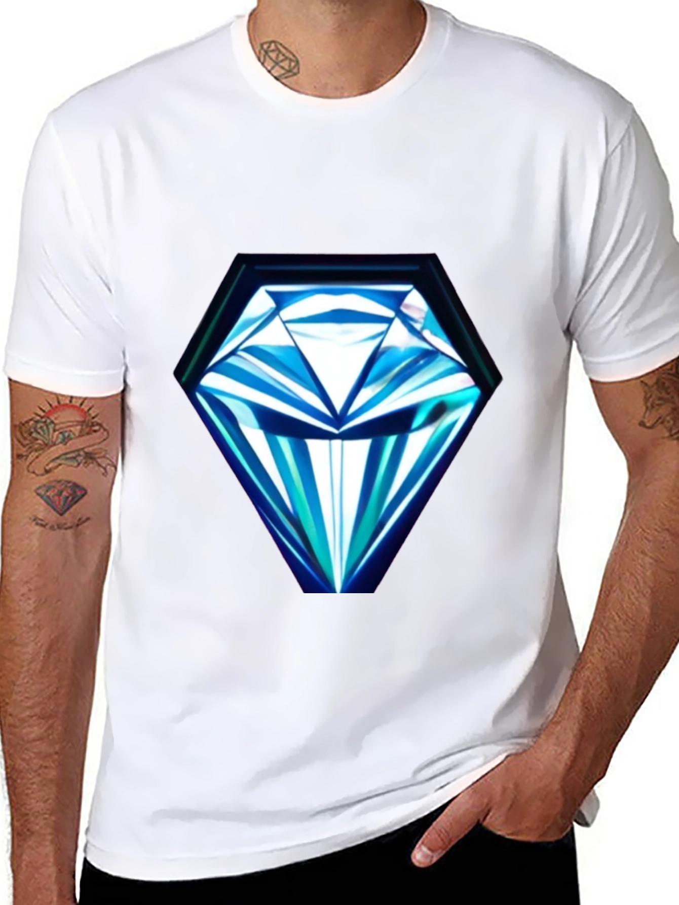 Geometric Diamond Print Black T-Shirt